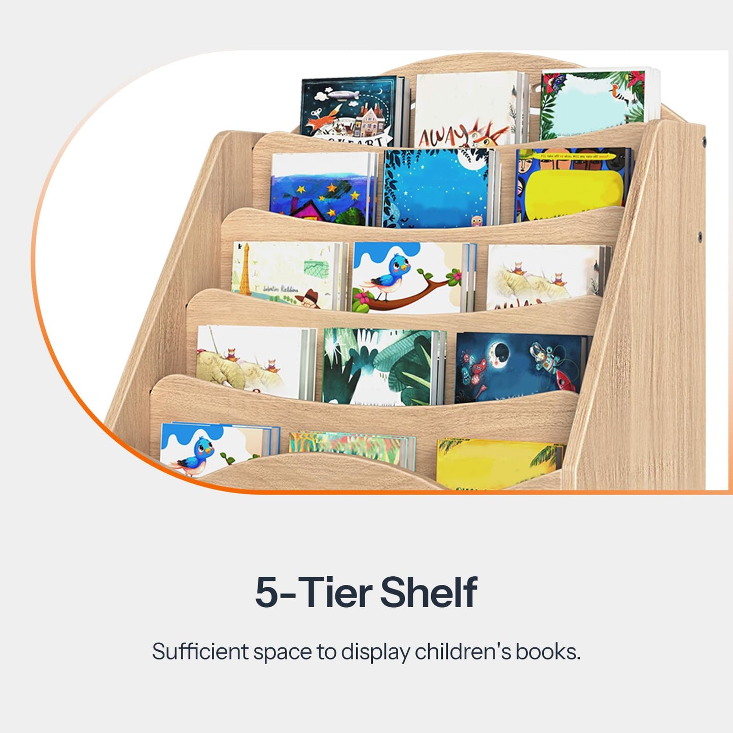 HOOBRO Kids Bookshelf, 5-Tier Book Shelf for Kids Room, Toddler Bookshelf, Baby Bookcase Display Shelves, Kid Book Rack Storage for Playroom and Nursery, Boys & Girls, Natural NL50CW01