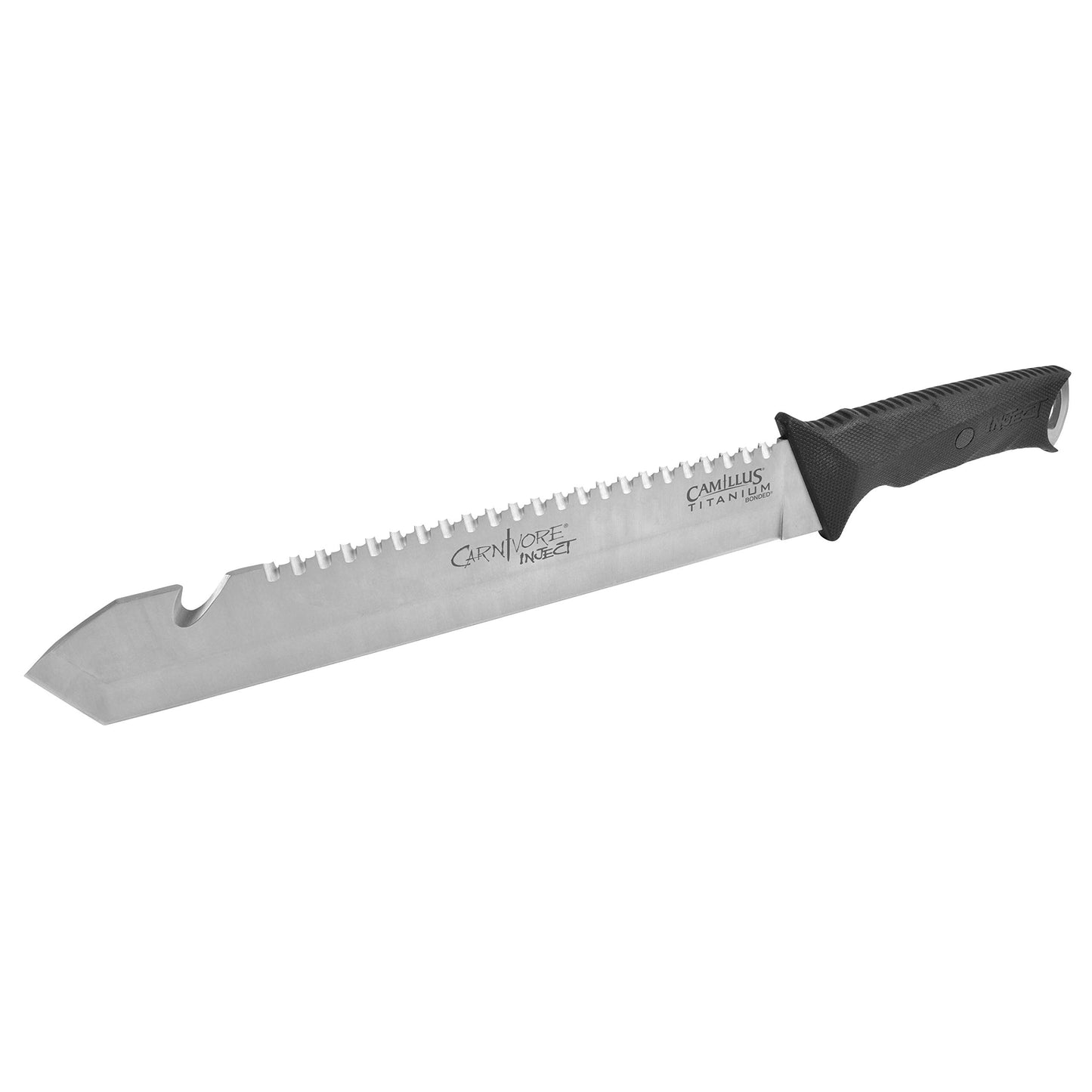CARNIVORE INJECT MACHETE / 18" OVERALL / 12" BLADE / 420SS / FULL TANG/INCLUDES 5" TRIMMING KNIFE/MOLDED SHEATH