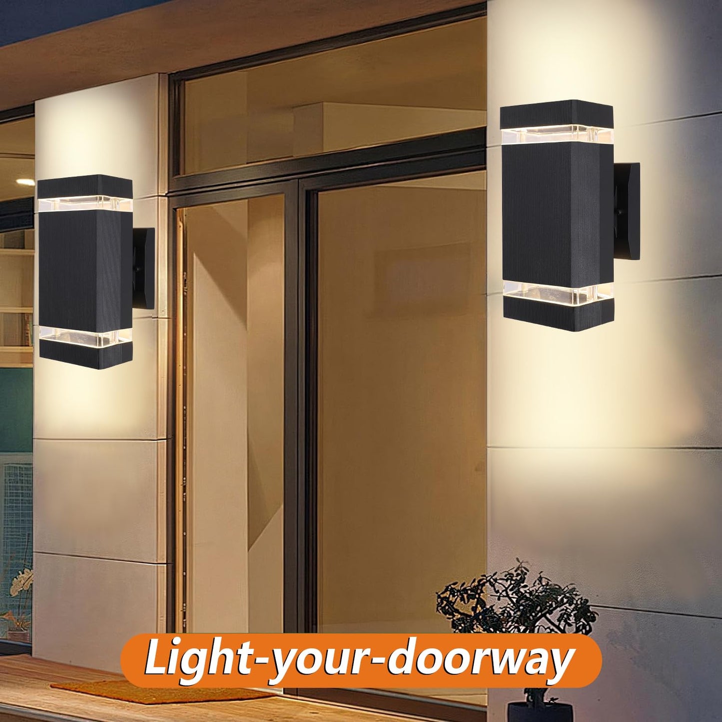 HCIDNLI LED Outdoor Wall Lights, 2 Pack Square Up and Down Porch Lighting Fixture Wall Mount, Modern Aluminum Exterior Wall Sconces Waterproof Outside Lights for House