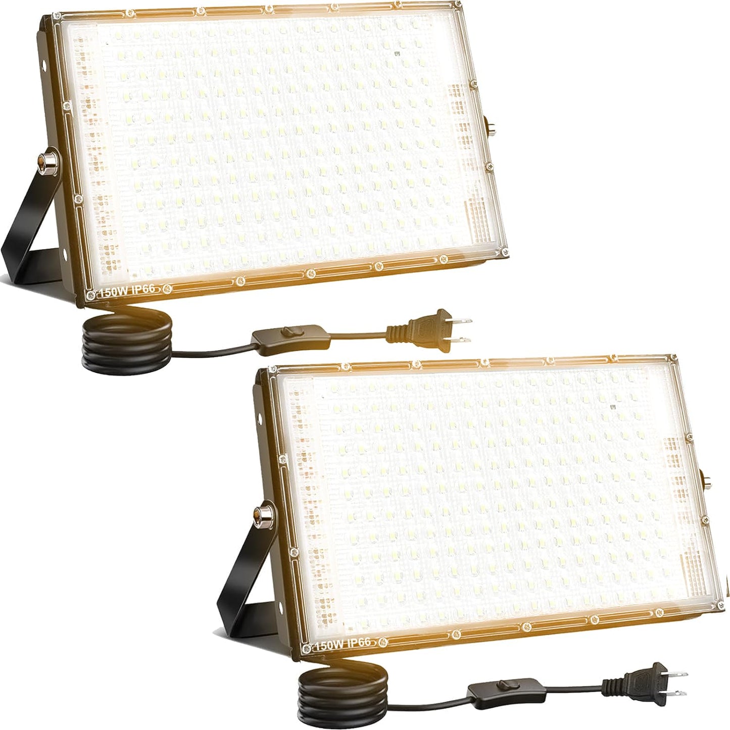 LED Flood Lights Outdoor, 150W 15000lm Waterproof Outdoor Floodlights, Plug in Flood Light, 3000K Warm White Exterior Flood Light, LED Work Light for Yard, Garden, Lawn, Backyard