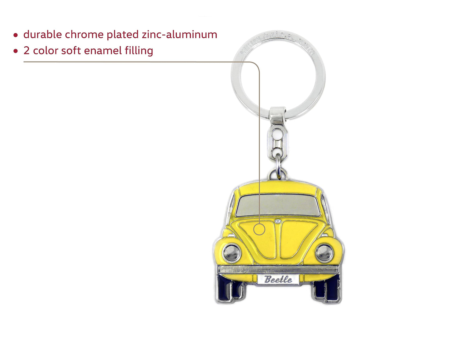 BRISA VW Collection - Volkswagen Enamel Metal Keyring Keychain Accessory Keyholder in Beetle Bug Design (Front/Yellow)