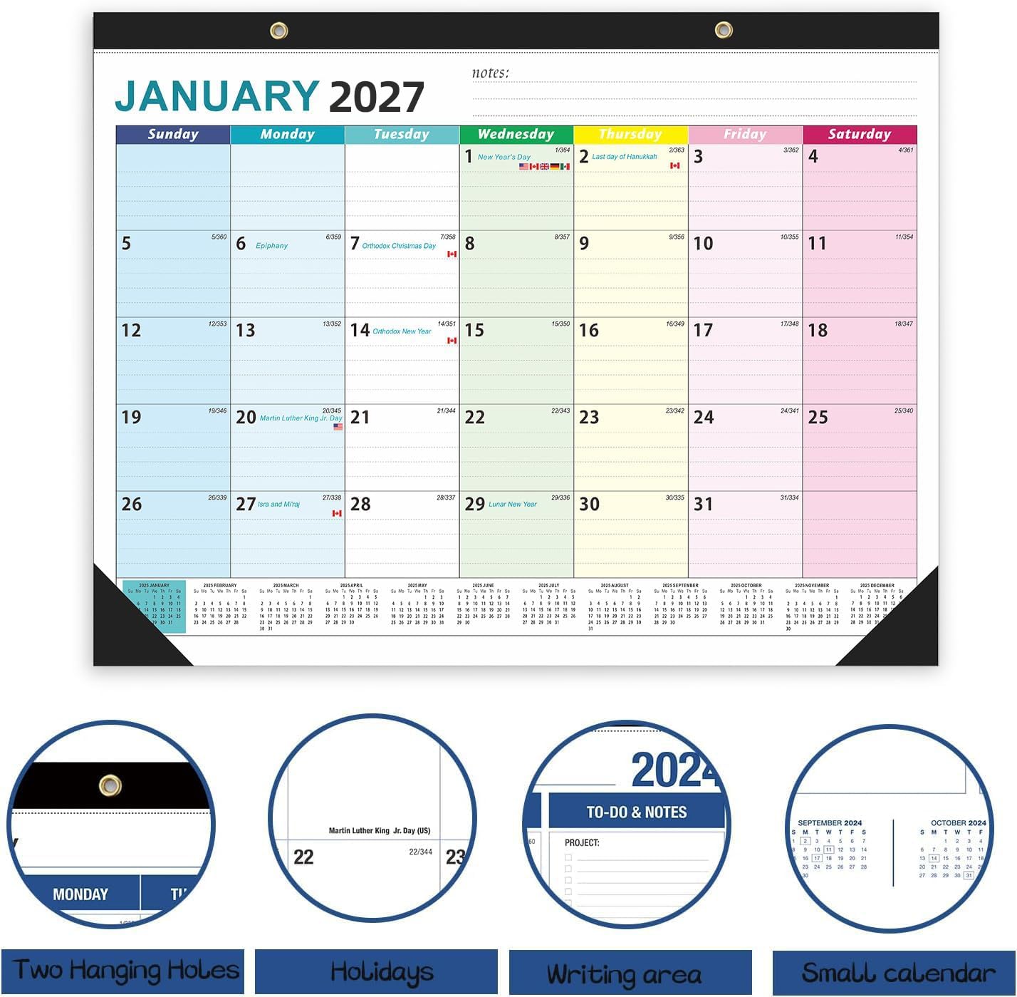 Large Wall Calendar 2026.7-2027.12: Desk Calendar 21.96 x 16.96 Inches,Large Desk Calendar Runs From July 2026 - December 2027 for Home Office Planning and Organizing Family Planner with Notes, Pocket (EU)