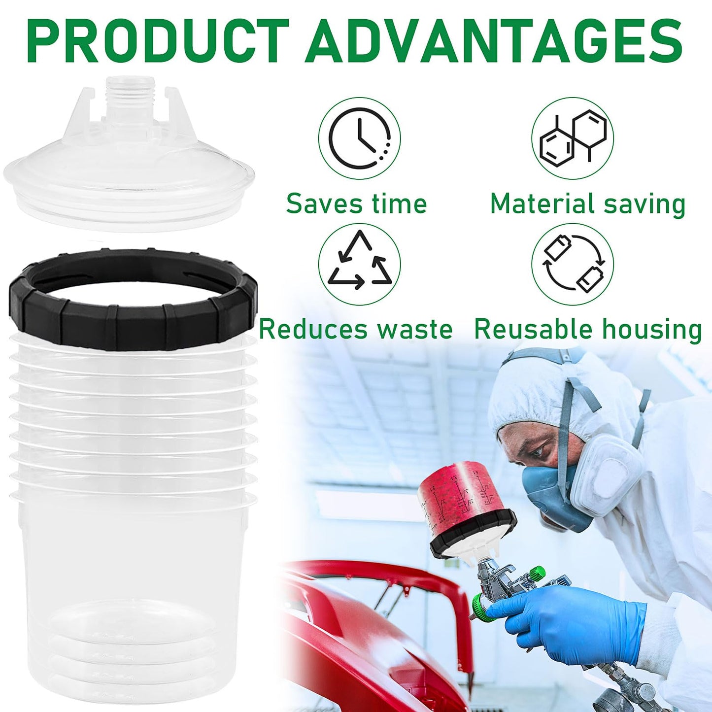 HVLP Spray Gun Kit, Gun Kit with 10pcs 600cc Mixing Cups 1.4/1.7/2mm Nozzles, and Tools, Professional HVLP Sprayer for Automotive, Home and Furniture Coating - Green