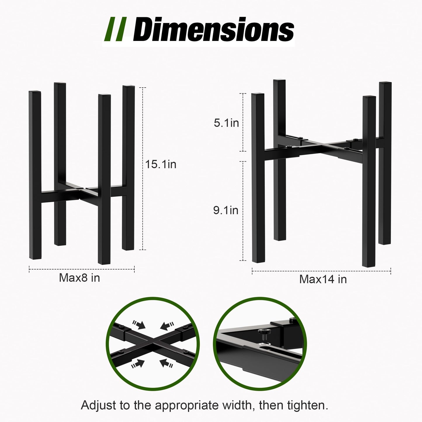 Adjustable Metal Plant Stand Outdoor & Indoor Fits for 8-14 inches Plant Pot Stand Mid Century Modern Planter Pot Holder Corner Plant Stands 2 Packs