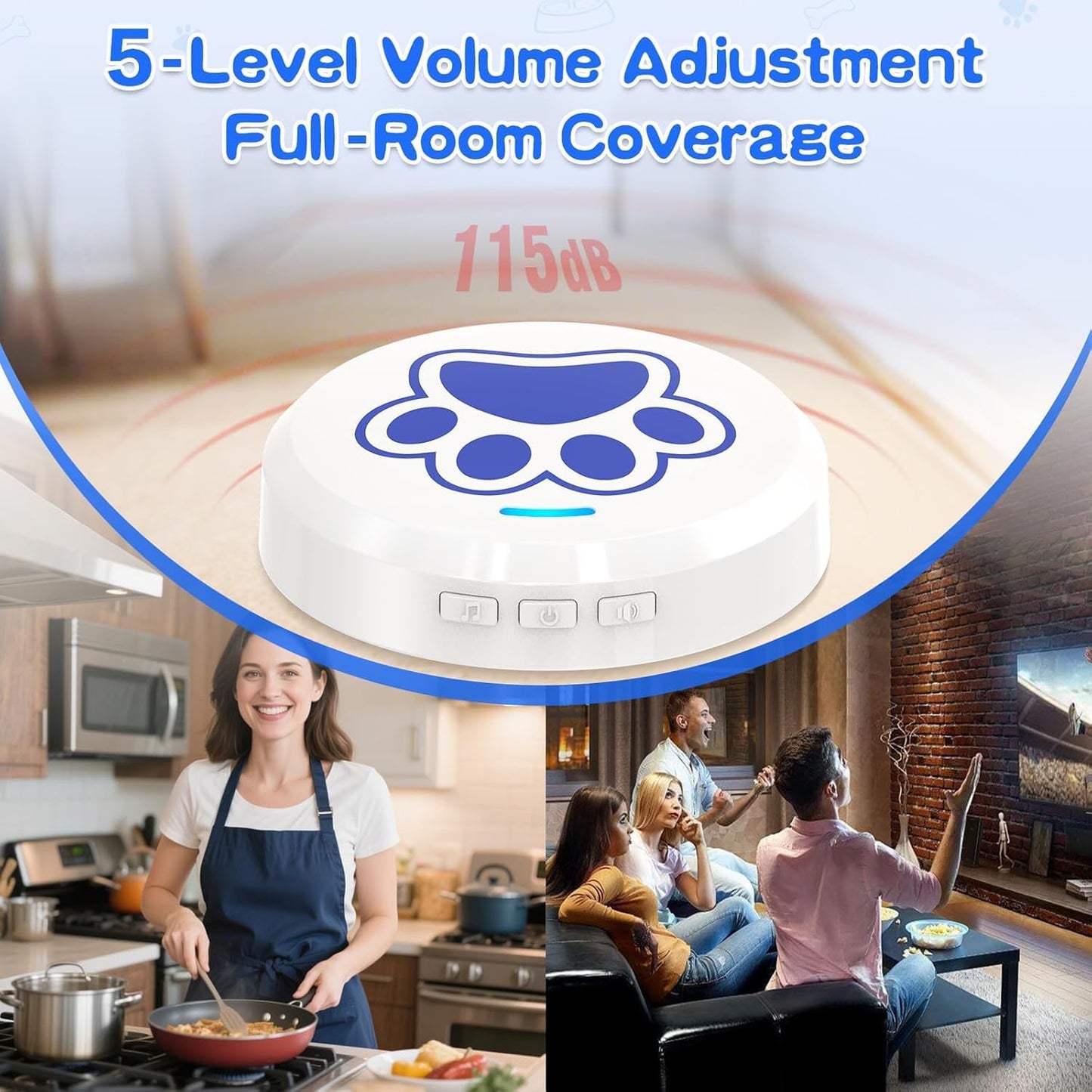 ChunHee Smart Dog Door Bell for Potty Training to Go Outside, Wireless Doggie DoorBell for Dogs, Doggy Bells Waterproof Touch Button and Adjustable Volume(2 Dog Buttons)