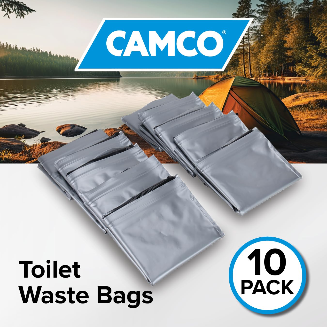 Camco 41548 Toilet Waste Bags | Features a Durable, Double-Bag Design | Great for Camping, Hiking and Hunting and More | 10-Pack, Black