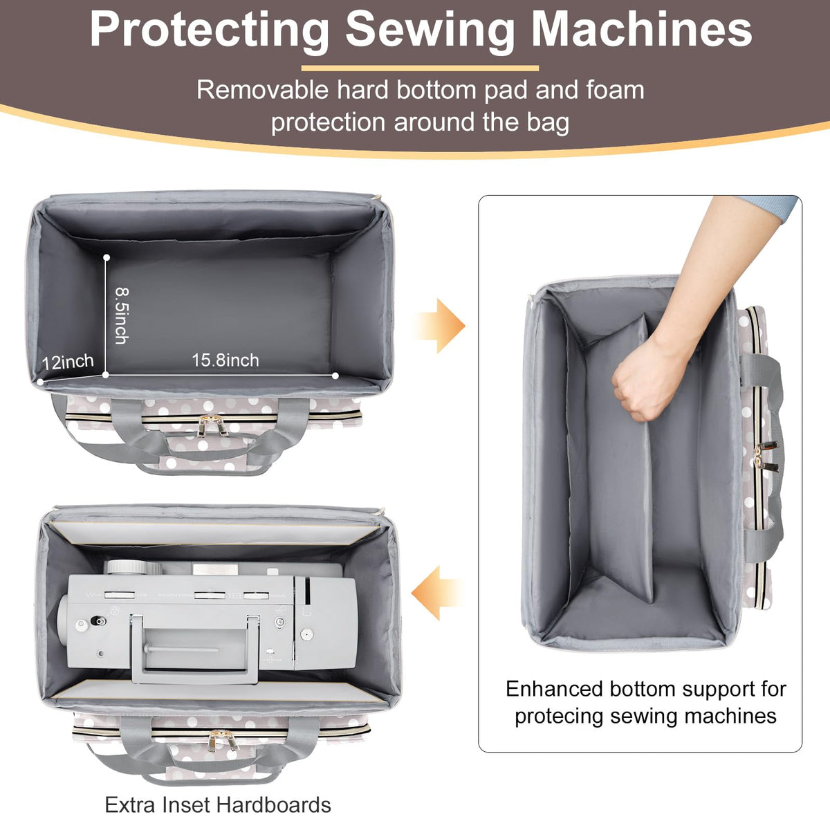 Anitor Sewing Machine Case with Removable Bottom Padding, Sewing Machine Bag Fits Most Standard Sewing Machines and Storage Sewing Accessories, for Singer, Brother, Janome, Round Dot，(Bag Only)