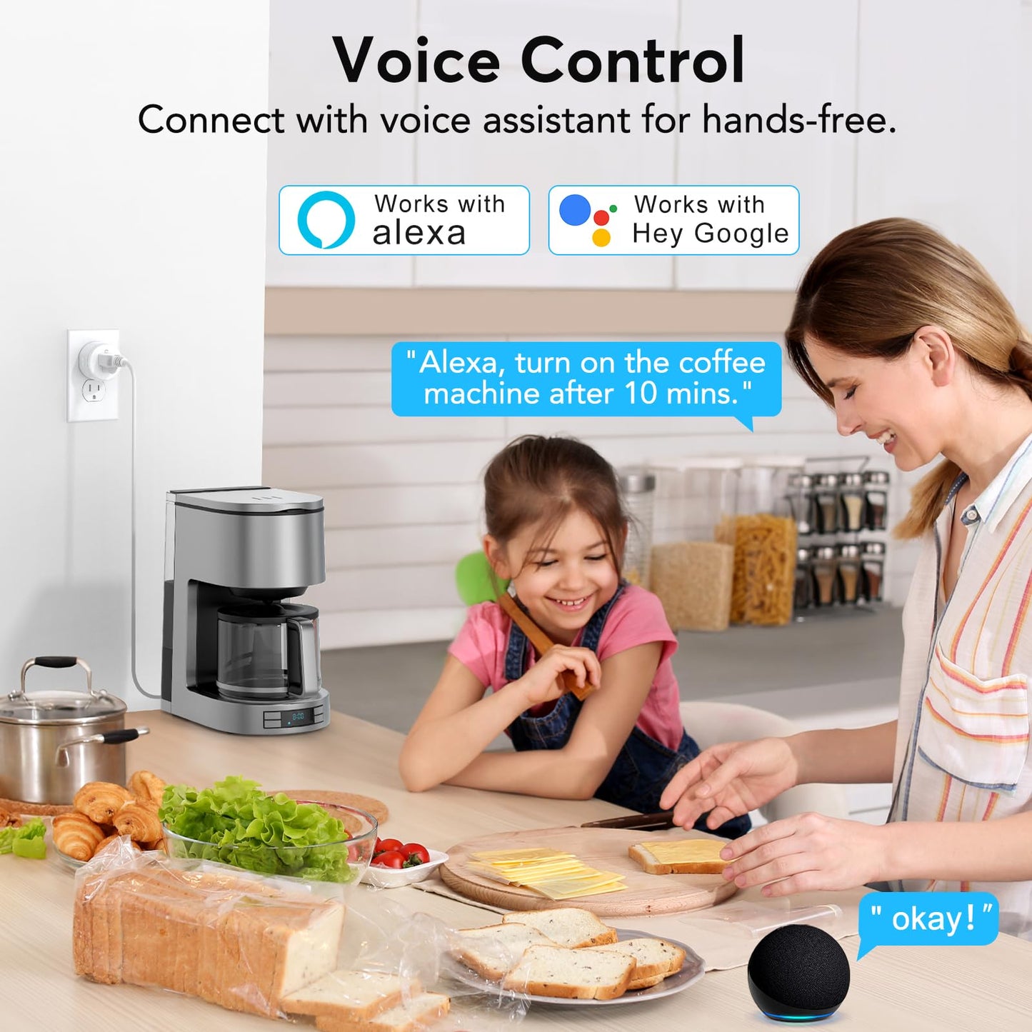 EIGHTREE Smart Plug, Mini Wi-Fi Plug That Works with Alexa & Google Home, Compatible with SmartThings, Smart Socket with Remote Control & Timer Function, 2.4Ghz Wi-Fi Only, No Hub Required