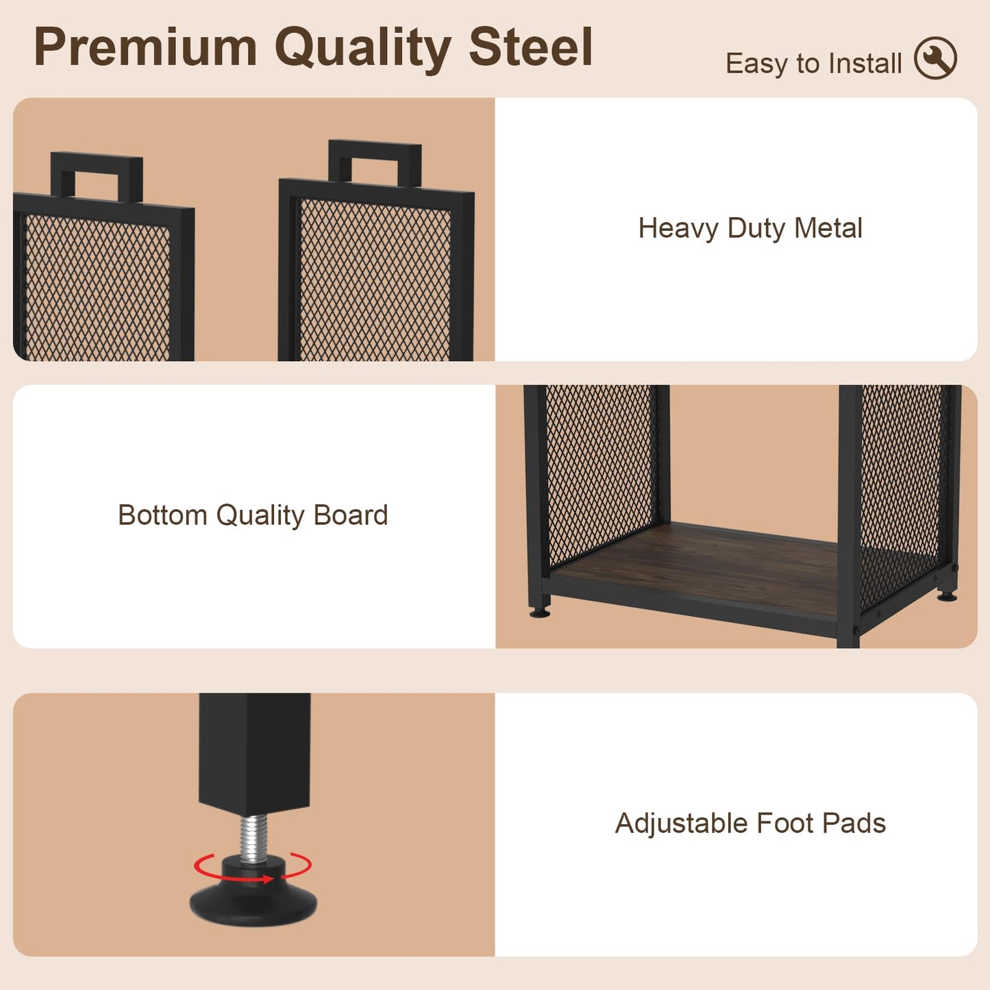 Firewood Rack for Indoor Heavy Duty Fire Wood Racks Holder, 17.32" Metal Wood Storage Log Holder with Leather Carrier, Small Firewood Stand for Fireplace Patio Deck, Black