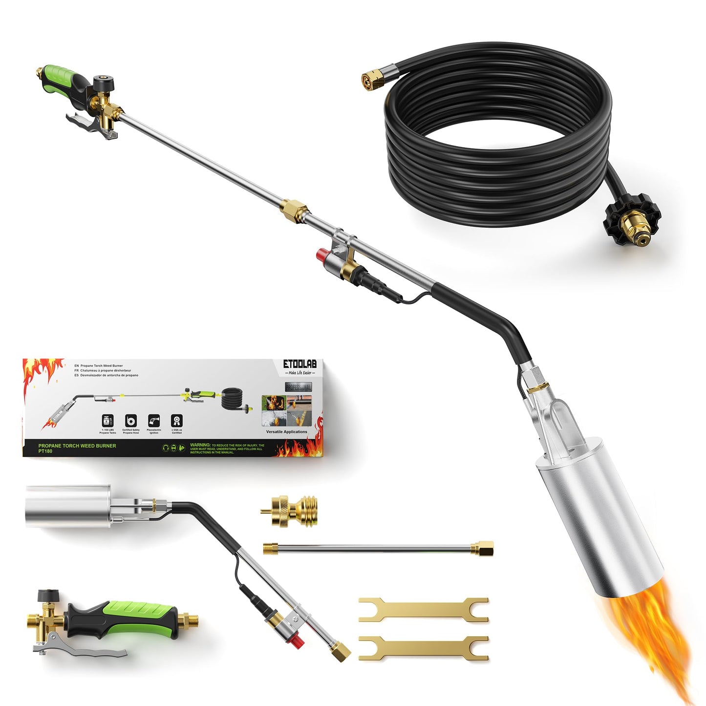 Propane Torch Weed Burner - 1,800,000 BTU Heavy Duty Weed Torch with Long Hose and Self Igniter, 2-in-1 Two Modes Design Blow Torch for Weeding, Roof Asphalt, Melting Ice Snow,Road Paint Removing,BBQ