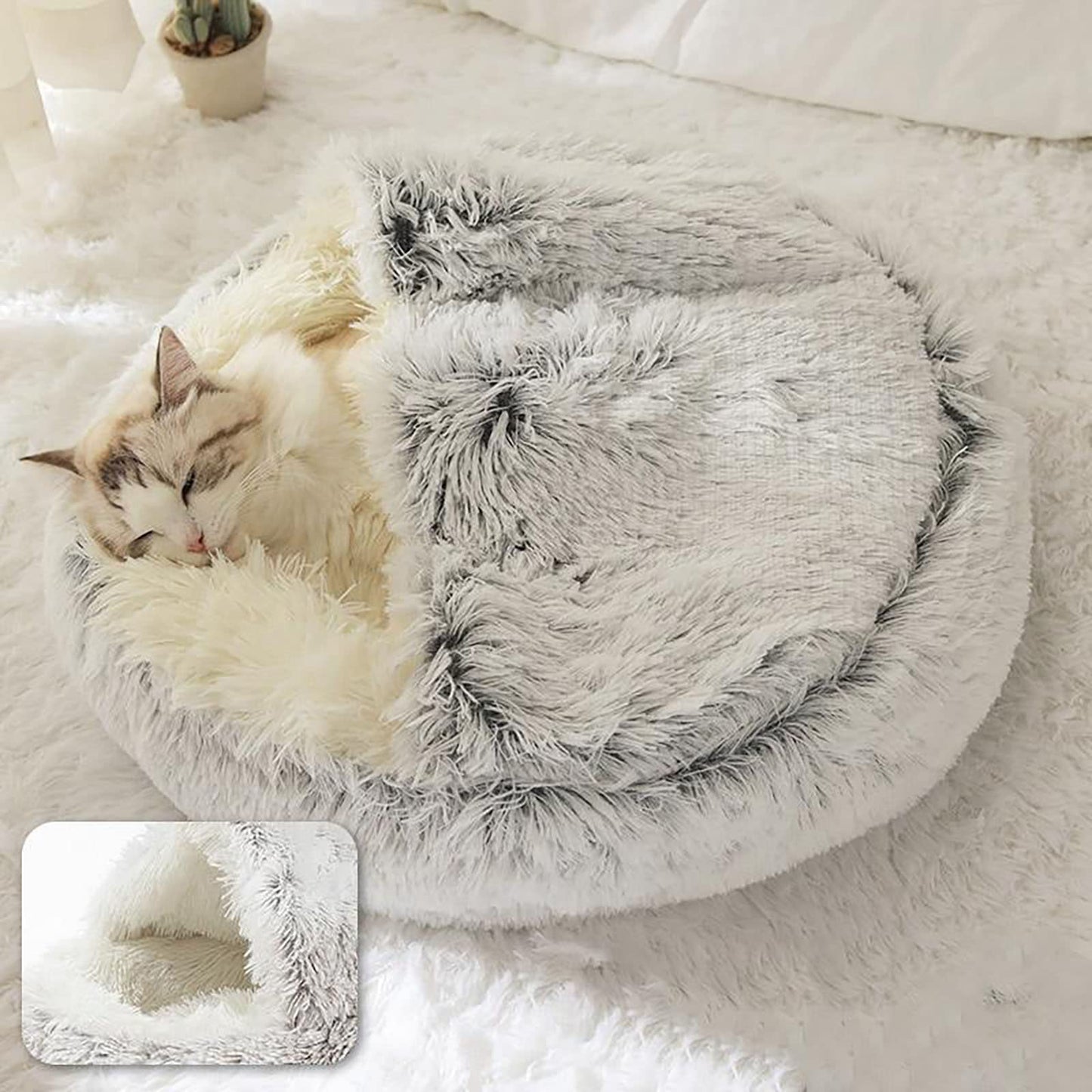 ShinHye Cat Bed Round Hooded Cat Bed Cave, Cozy for Indoor Cats or Small Dog beds, Soothing Pet Beds Dog Bed - Waterproof Bottom Washable, (20×20inch, Grey)