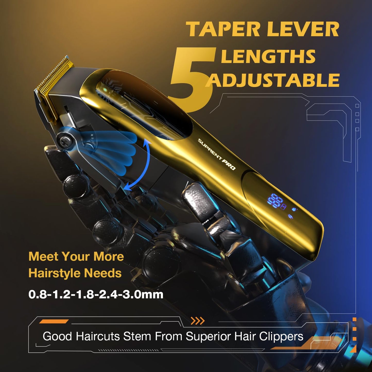 Professional Hair Clippers for Men- High Torque Brushless Motor with DLC Coated Ceramic Blade, Mens Cordless Hair Clippers Set for Barbers with Charging Base, Fashion Gift for Men - Gold