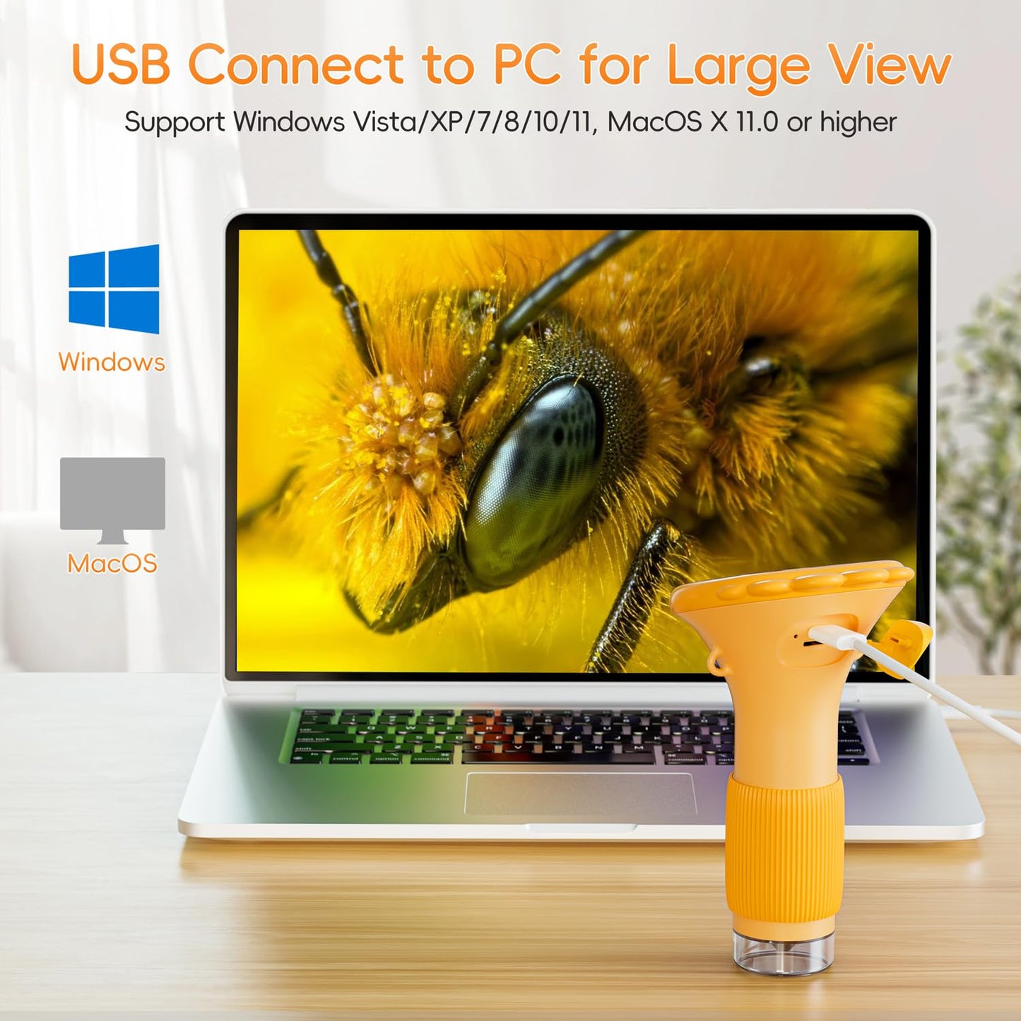 Microscope for Kids, SKYBASIC 2" IPS Screen 1000X Handheld Digital Microscopes HD Pocket Portable Mini USB Microscope Camera, PC Compatible, Science Edu Fun Birthday Gift for Children Students- Orange