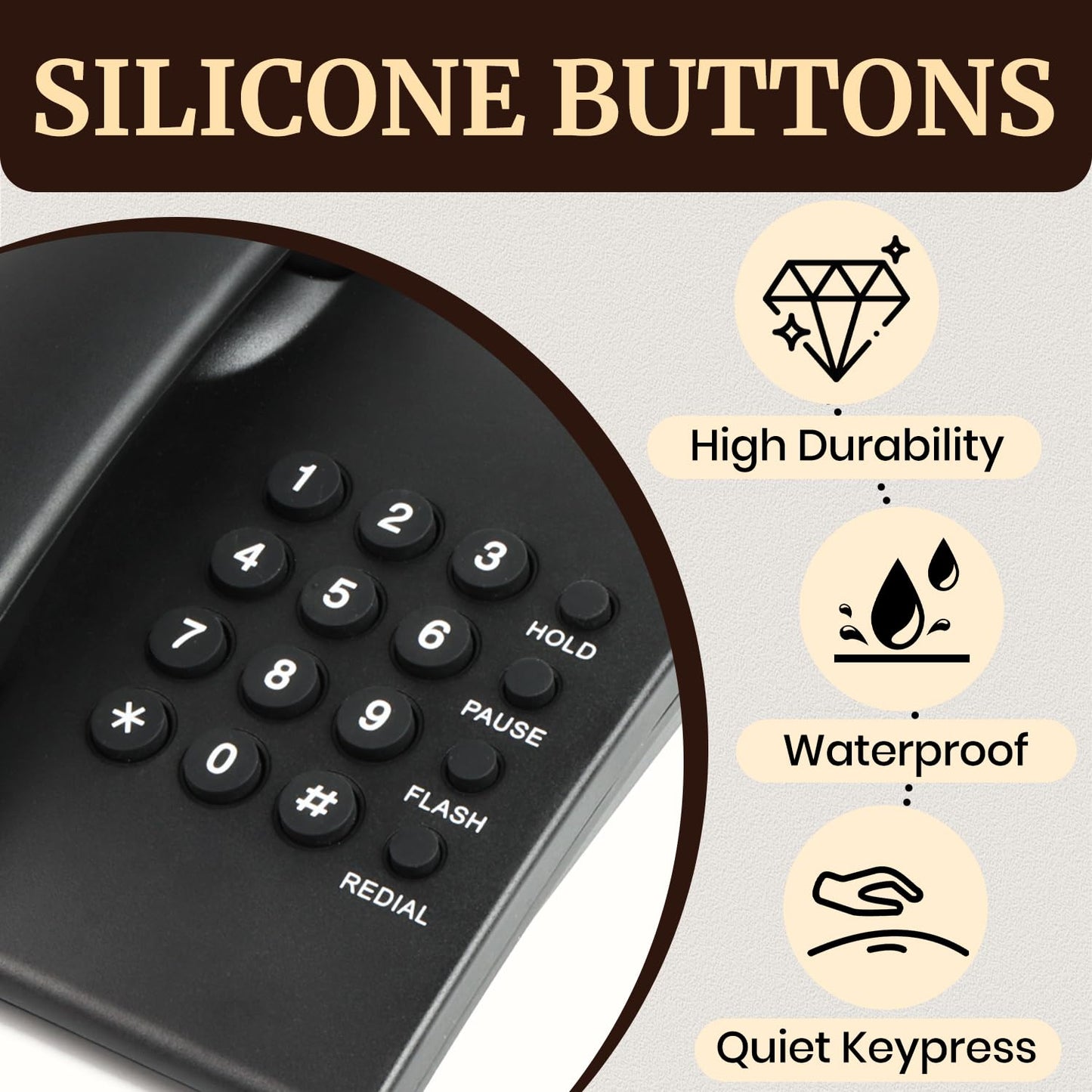 Uvital Landline Telephone for Home, Corded Phone for Landline, Telephone Landline Phones, One Key Redial, Flash, Mute, Pause, Easy to Operate, Desktop Phone for Home or Office, Black