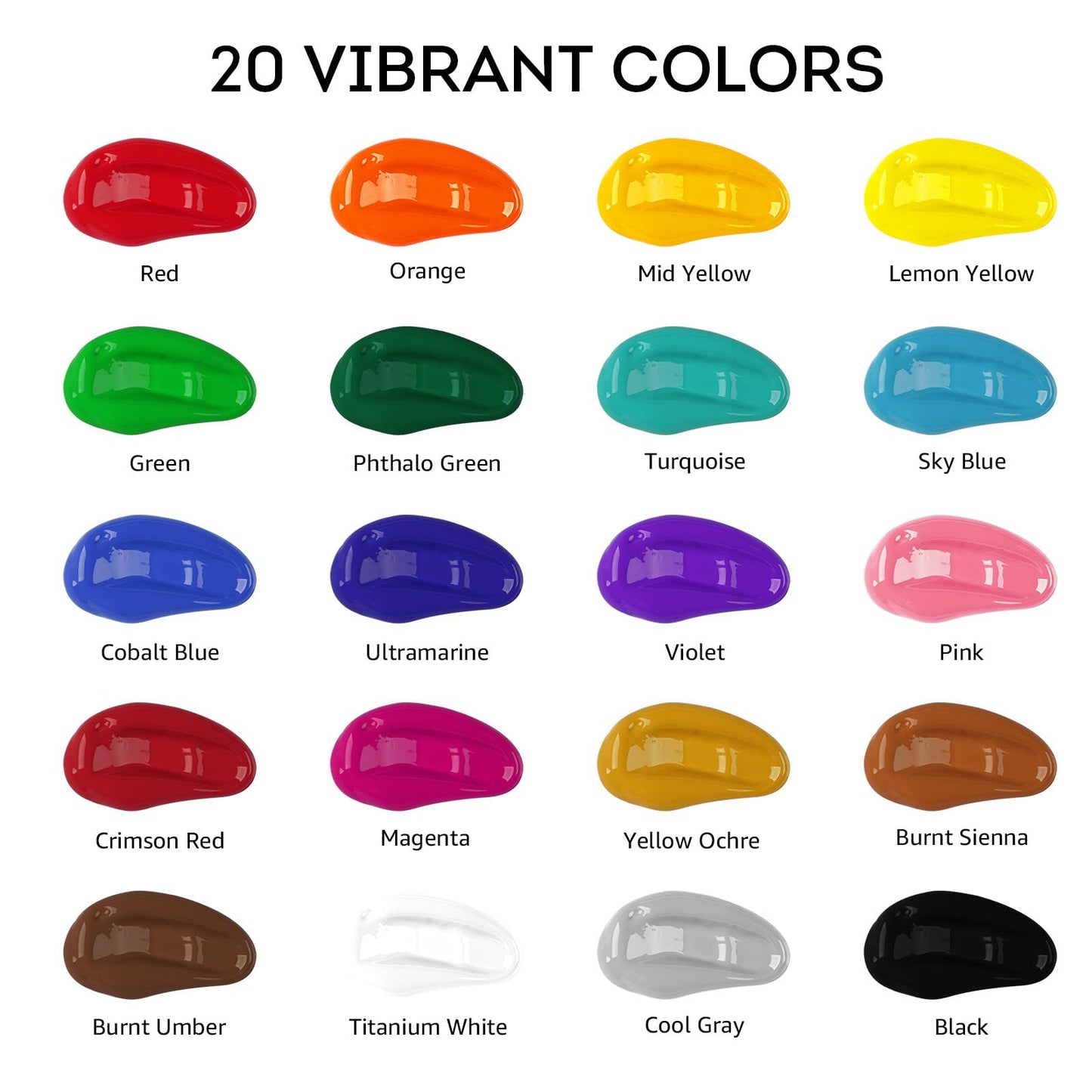 ABEIER Large Bulk Acrylic Paint Set, 20 Colors x 250 ml/8.45 oz Bottles, Matte Finish, Rich Pigments, Non-Toxic, Large Acrylic Paint for Classroom, Canvas, Crafts, Wood, Rock & Ceramic