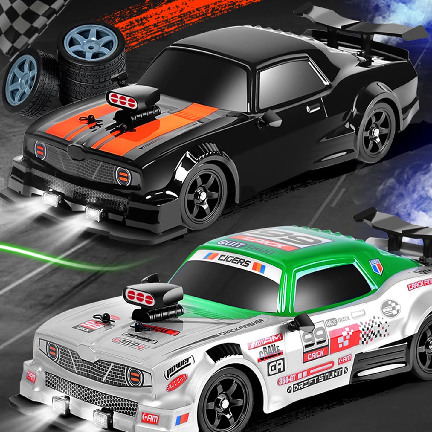 Sakeye RC Drifting Car 2.4GHz 1:16 4WD Remote Control Cars High Speed RC Cars with LED Lights Two Batteries and Drifting Tires Racing Sport Toy Cars for Adults Boys Kids Gift
