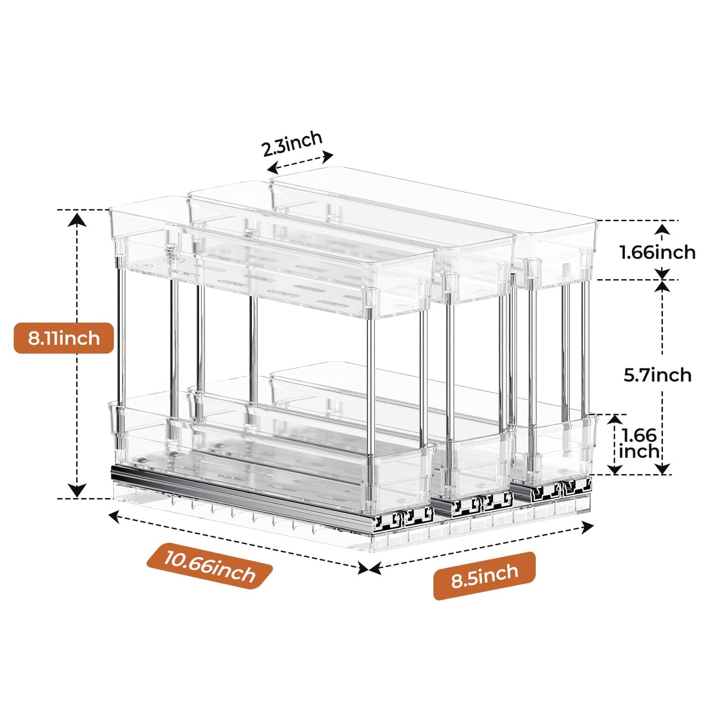 Mystozer 3 Packs Pull Out Spice Rack Organizer for Cabinet, Vertical Spice Rack Pull Out, Heavy Duty Slide Out Seasoning Organizer, 2.3" Wx10.35''Dx8.26''H, 3 Drawers 2 Tiers(Clear)
