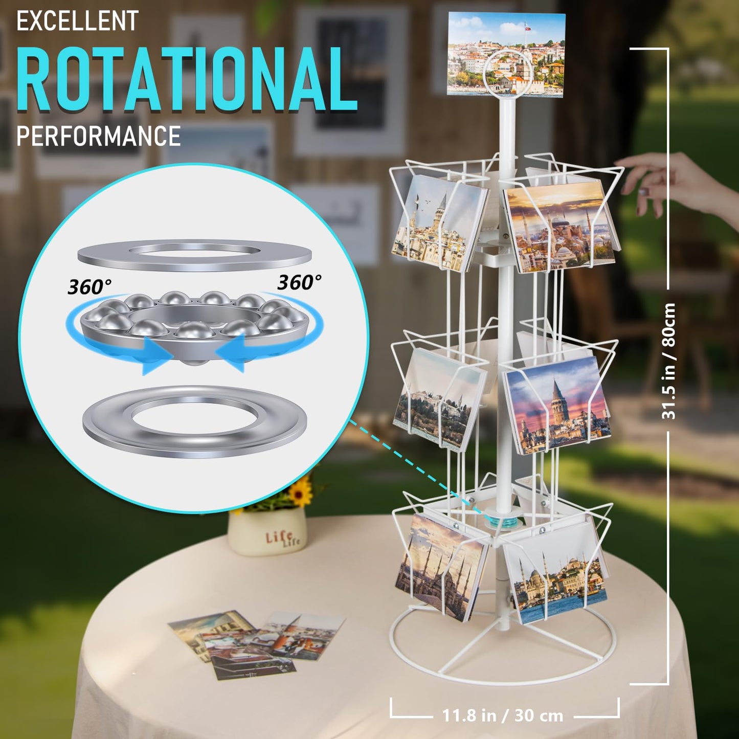 Greeting Card Display Stand Rotating Rack Holder, for Postcard Sticker Retail, Metal White