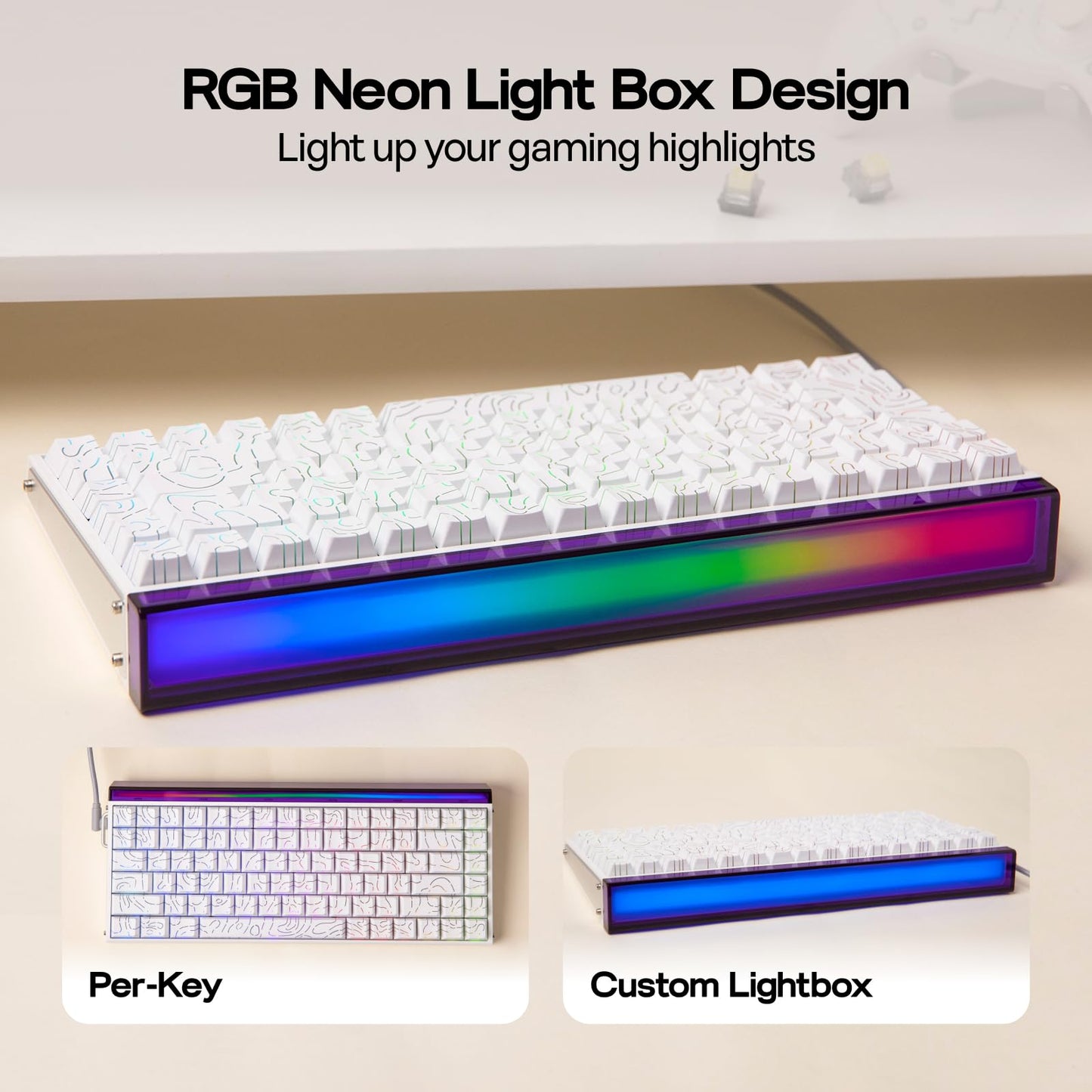 EPOMAKER Aula Hero84 HE Wired Hall Effect Keyboard with RGB Lightbox, 0.01mm Adjustable Actuation, 8KHz Polling, 0.125ms Latency, Snap Key, SOCD, Magnetic Gaming Keyboard (White Topographic)