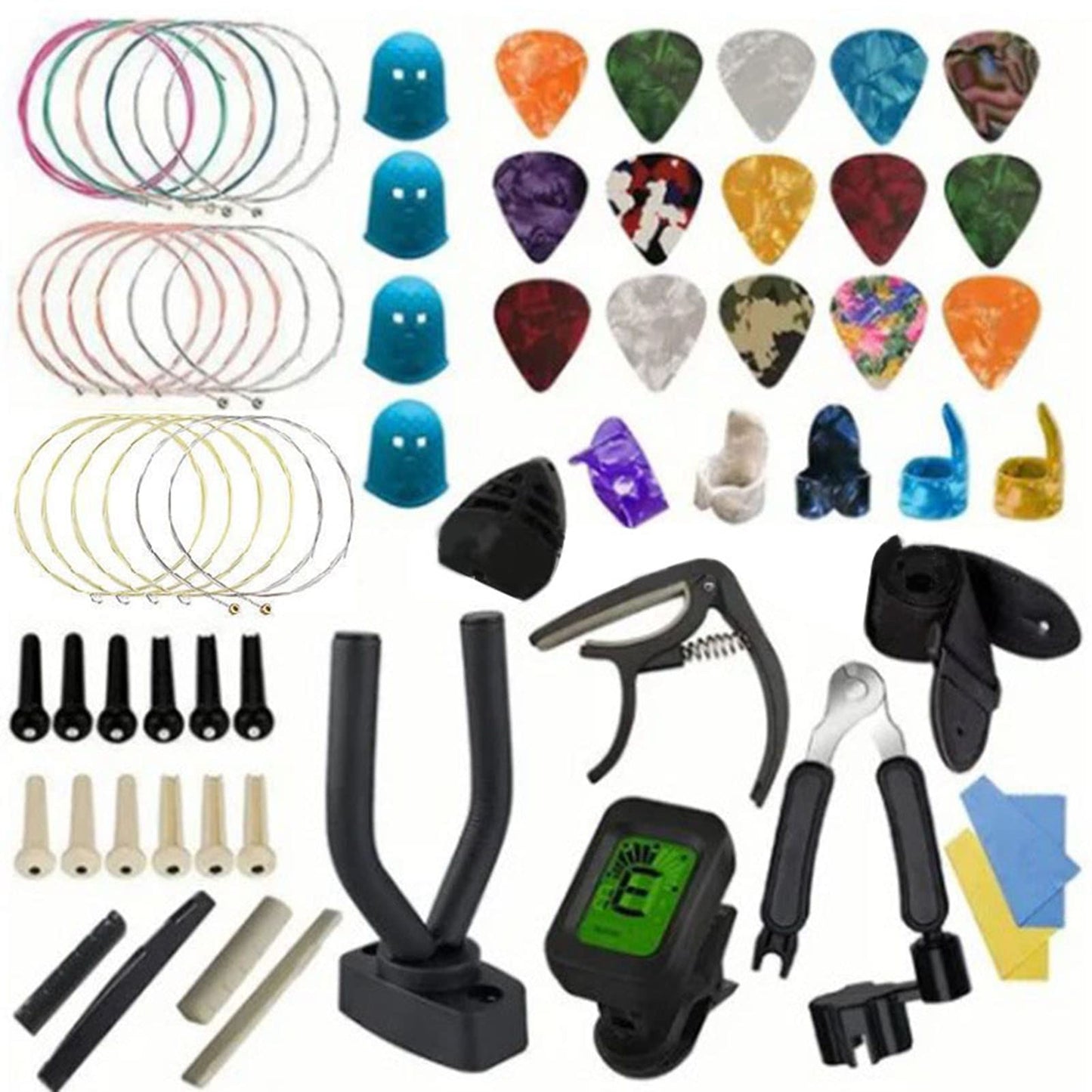 Acouto 66Pcs Guitar Accessories Kit with Tuner, Capo, Picks, and Repair Tools for Banjo and Mandolin Players