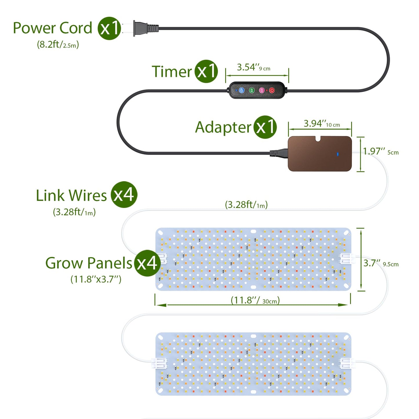SDOVUERC Full Spectrum Grow Lights, 36W(Actual Power) Plant Lights for Indoor Plants with Daisy Chain, Sunlike Spectrum,768 LEDs and 4/8/12/16/20H Timer for Plant Growing(Pack4)