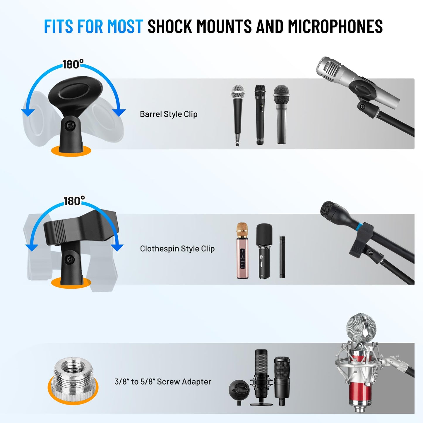 CAHAYA Desk Mic Stand Adjustable - Sturdy Microphone Stand Desktop Metal Weighted Base A-frame Table Mic Mount with 2 Mic Clips 3/8" to 5/8" Screw Adapter Mic Mount for Singing Stage Performance