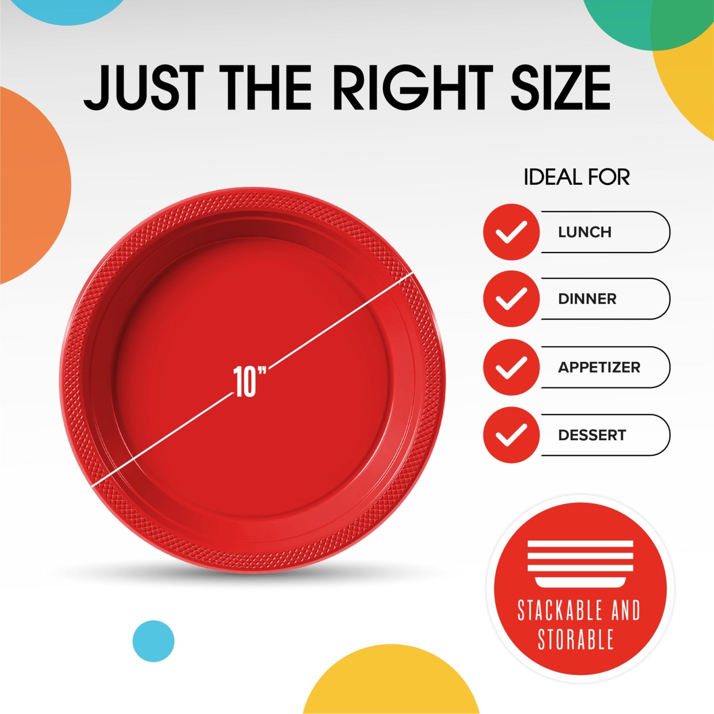 Exquisite Red Plastic Plates for Party 10" Red Disposable Plates for Party Supplies 50 Pcs Disposable Dinner Plate Heavy Duty 350 GSM Plate Sets, Plastic Dinnerware Sets