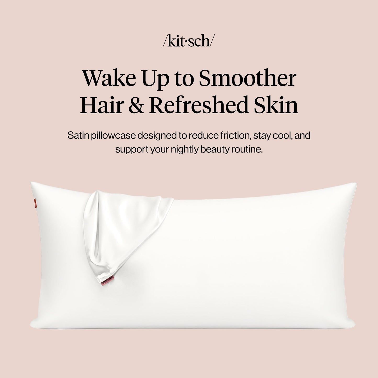 Kitsch Satin Pillowcase for Hair & Skin - Softer Than Silk Pillowcase for Hair and Skin | Cooling Satin Pillowcases with Zipper | Satin Pillow Case Cover King (1 Pack), Ivory