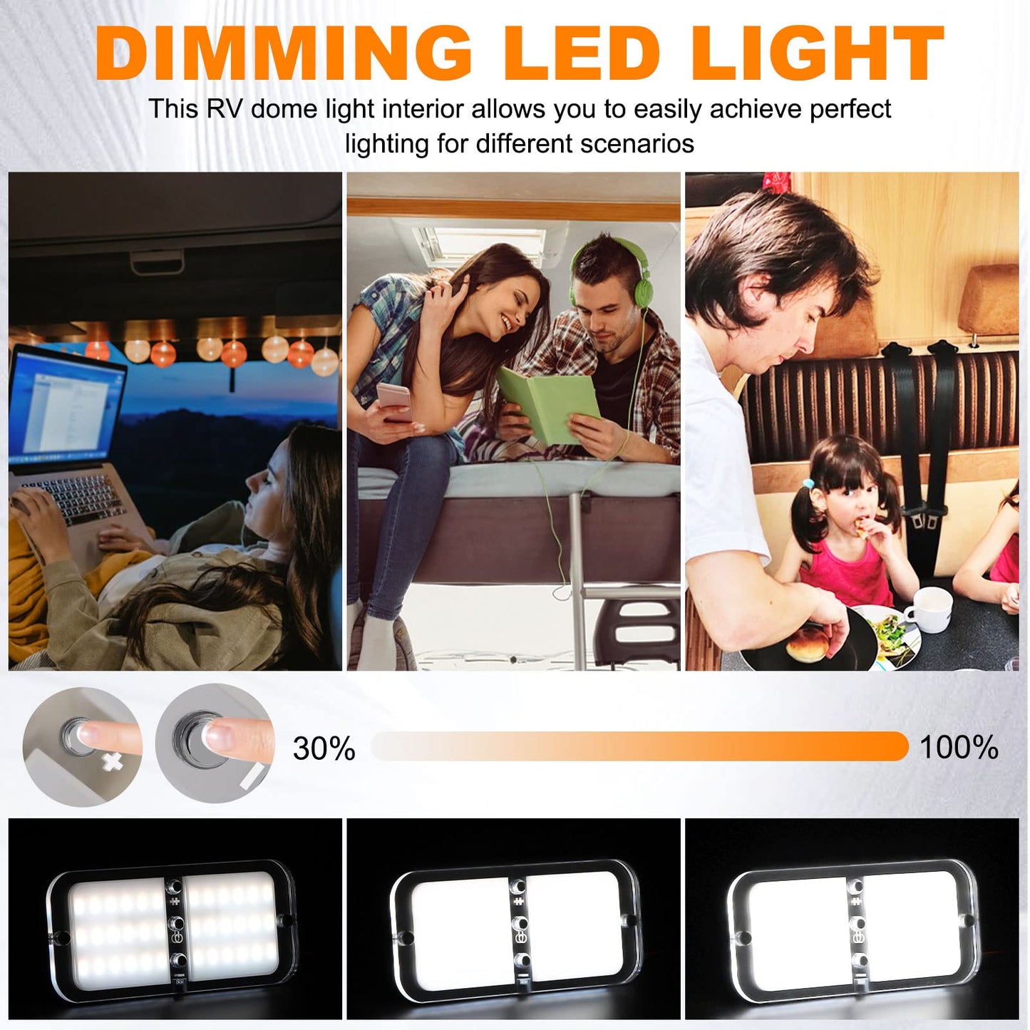 HassoKon 800LM RV Ceiling Dome Lights,Dimmable RV Interior LED Lights Brightness 6W DC12-18V Fixture with Dimmer Switch for RVs, Camper, Motorhome, Trailer（4 Pack）