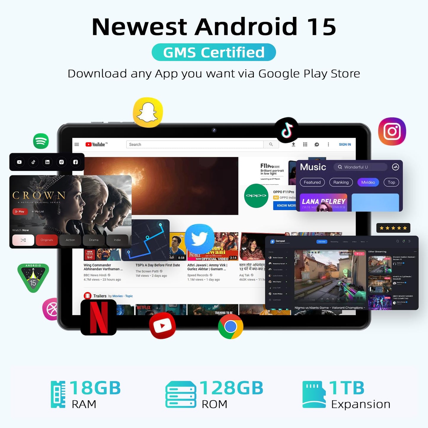 10 Inch Tablet,Android 15 Tablet with Octa-core Cortex,18GB RAM 128GB ROM/1TB TF,Widevine L1,Gaming Tablet HD Display Touchscreen,Dual Speakers,8MP+5MP,5G WiFi,6000mAh Bluetooth,GMS,Face Unlock