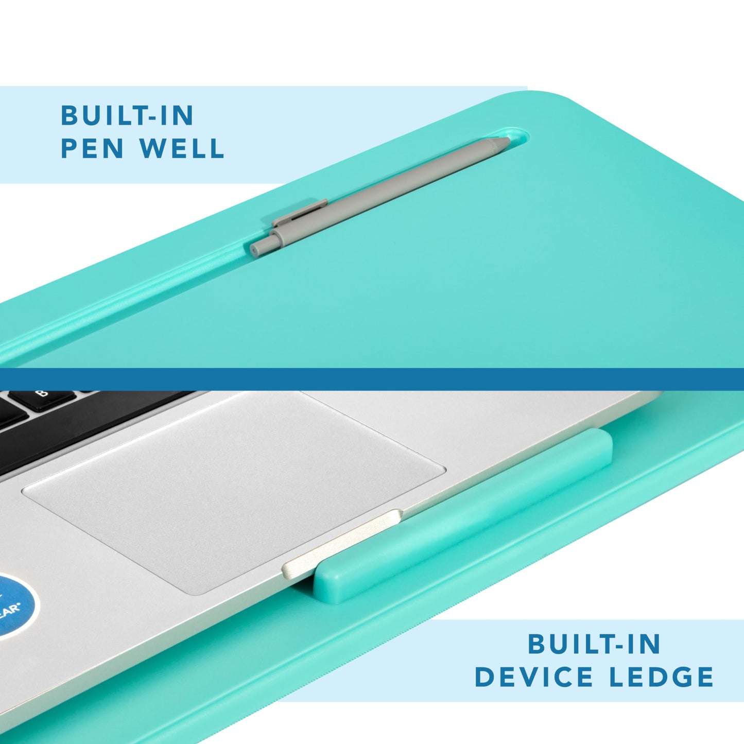 LAPGEAR Original Lap Desk – Large (17.9” x 13”) | Fits Up to 17.3” Laptops | Cushioned with Device Ledge, Pencil Tray & Handle | Portable & Lightweight | Aqua Sky – Style No. 45159