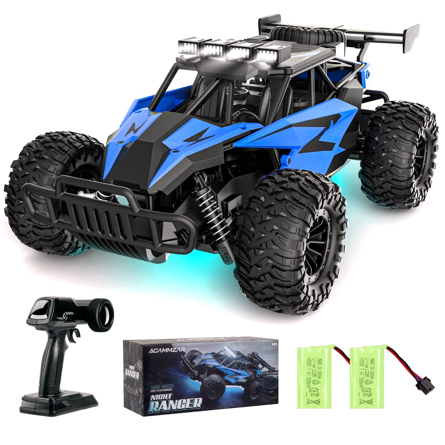 ACAMMZAR AT2 Remote Control Cars for Kids, 1:16 20+Km/h High Speed Off Road RC Car, All Terrains 2WD RC Trucks Vehicle, with 2 Batteries 50+min Play Time for Adults Boys 8-12