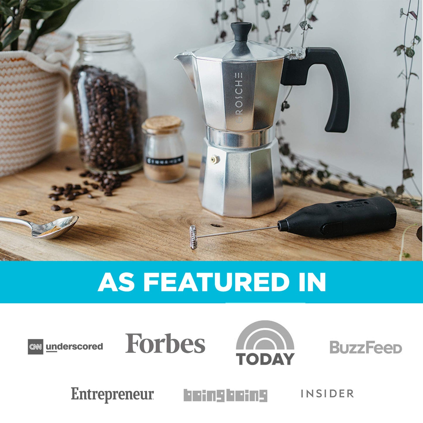 GROSCHE Milano Stovetop Espresso Maker Moka Pot 3 Espresso Cup - 5oz, Silver- Cuban Coffee Maker Stove top Coffee Maker Moka Italian Espresso greca Coffee Maker Brewer Percolator