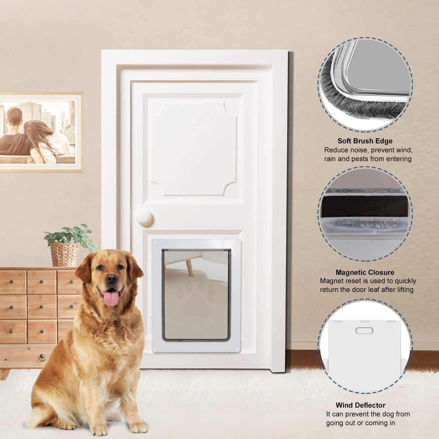 CEESC Large Dog Door for Pets Up to 100 lb, Weatherproof Pet Door for Cats and Dogs, Durable, Snap-in Closing Panel Included, Suitable for Interior and Exterior Doors (Large, White)