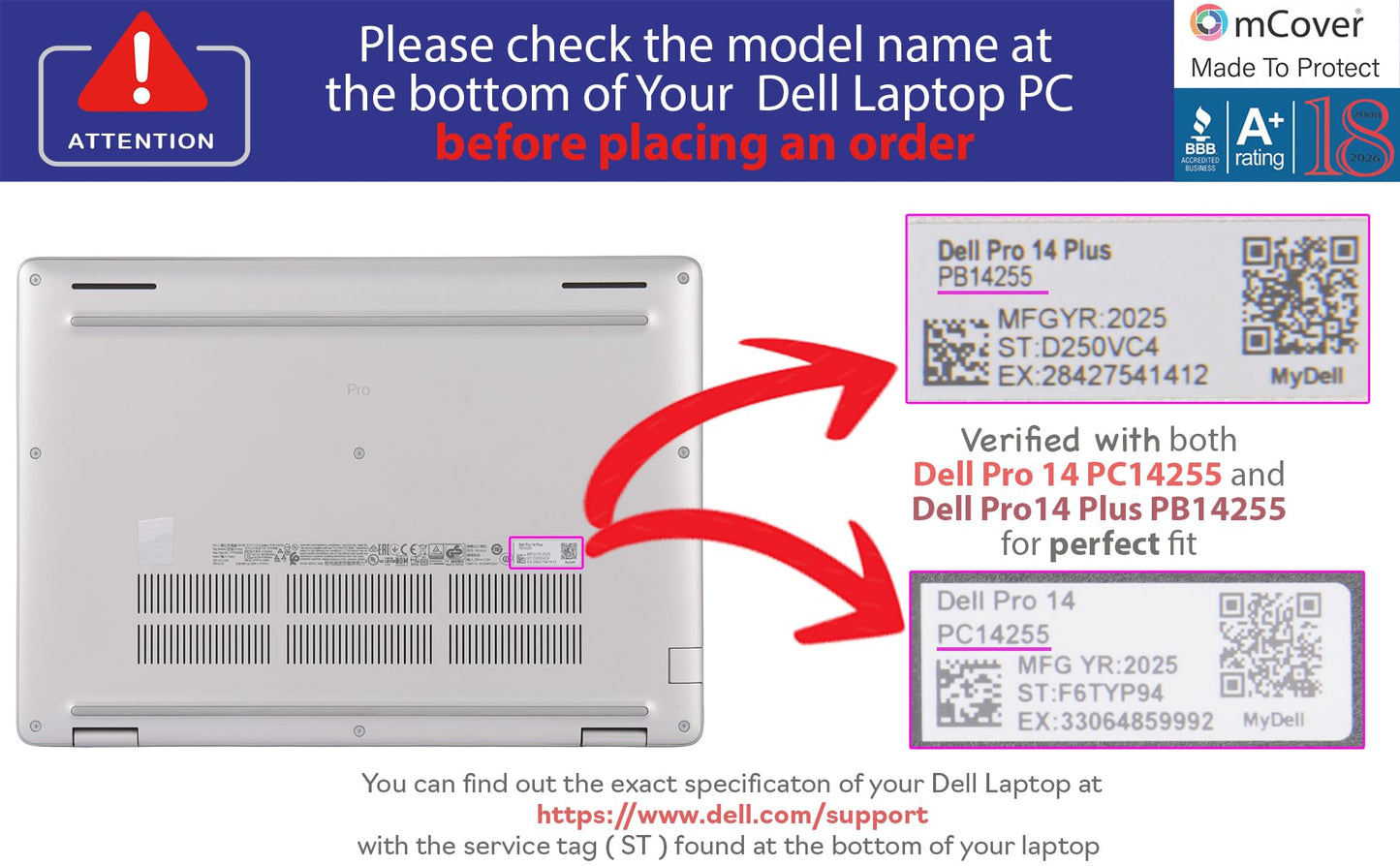 mCover Case ONLY Compatible for 2025-2026 14" Dell Pro 14 Plus PB14250 PB14255 and Pro 14 PC14250 PC14255 Windows PC (NOT Fitting Any Other Dell Models)- Clear