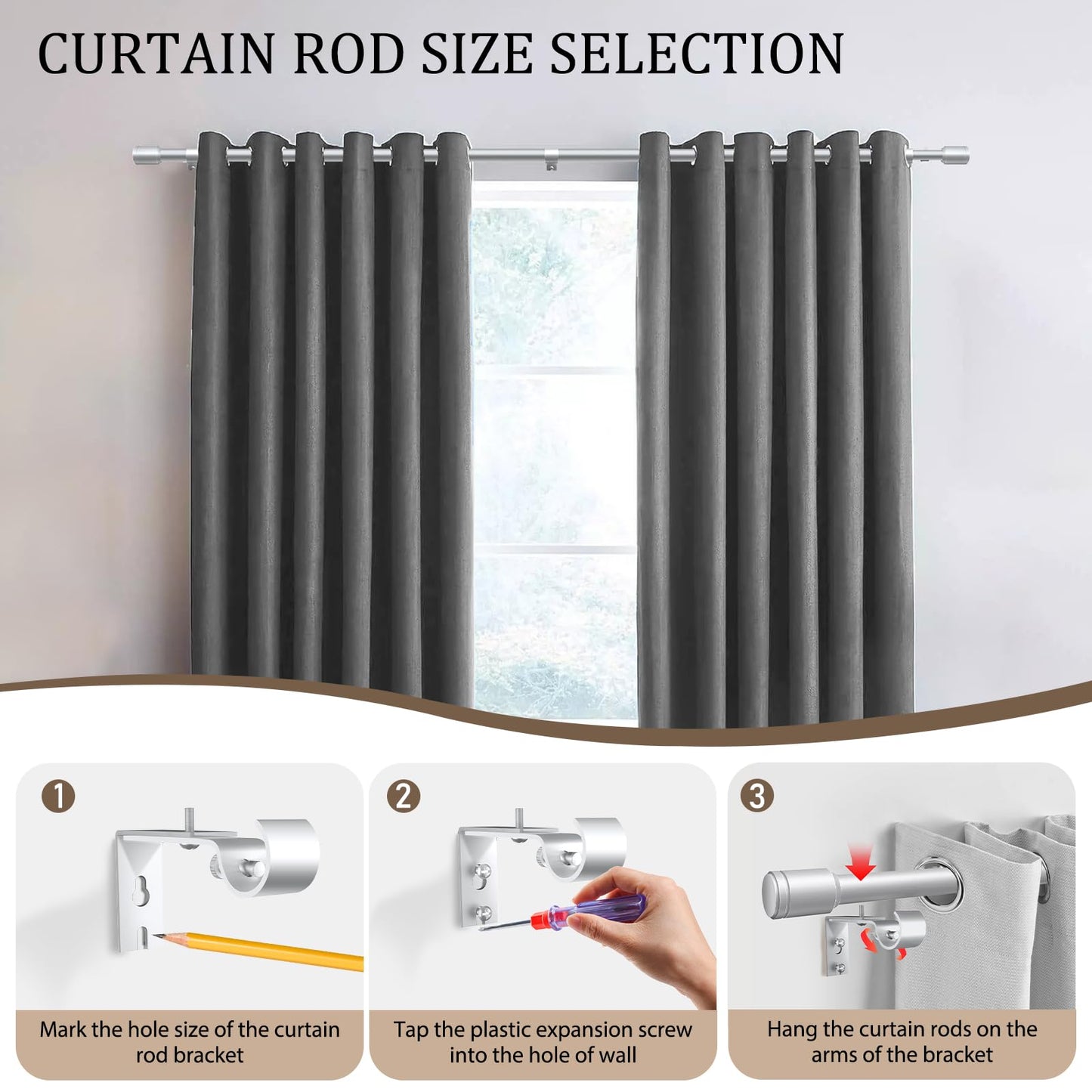 2 pack 1 Inch Diameter Curtain Rod for Windows 84-120 Inch Extra Long Silver Curtain Rods with Brackets Adjustable Pole Heavy Duty Curtains Rod for Patio Kitchen Bedroom Living Room Outdoor