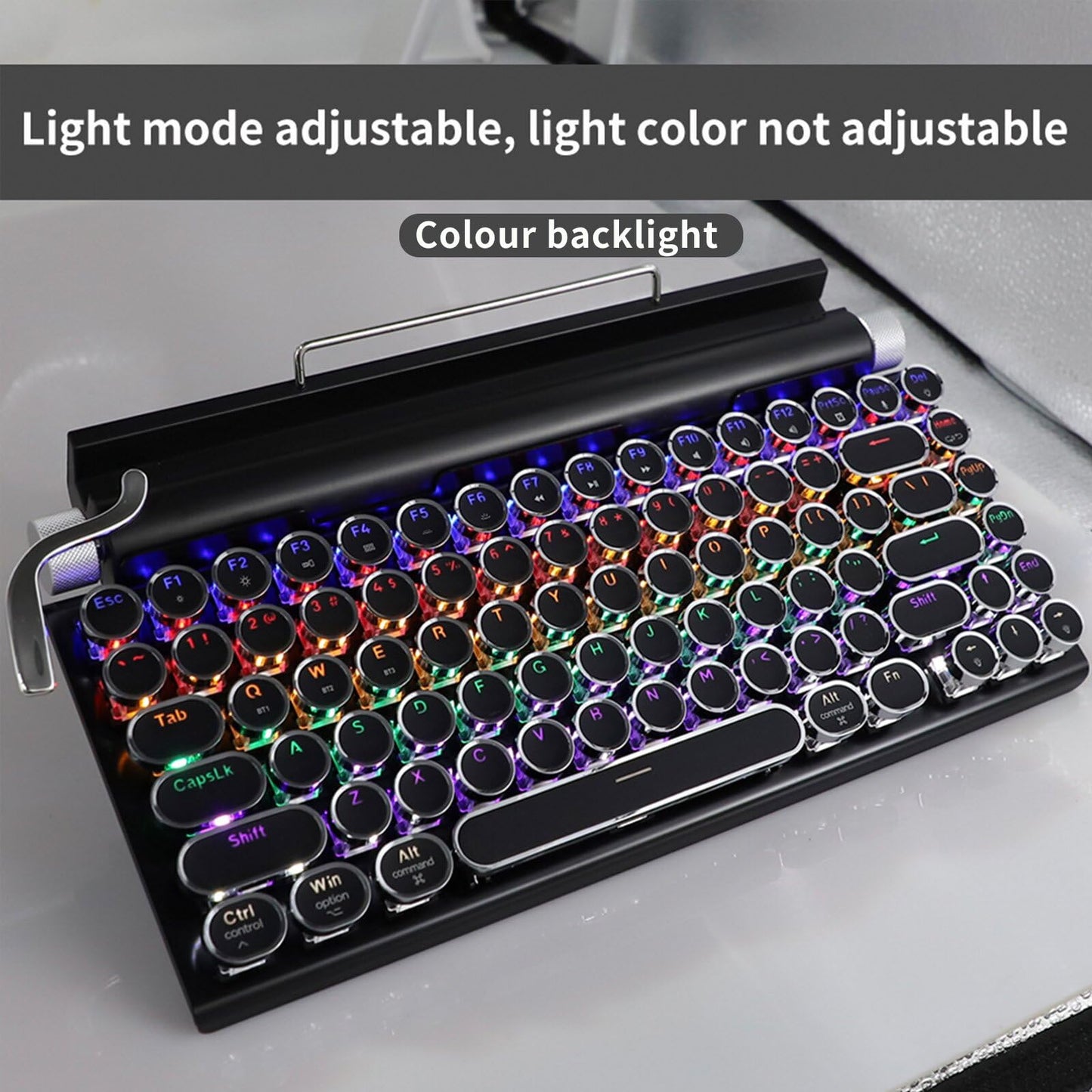 Typewriter Keyboard,Round Keycaps/White Backlit/Compact 75% Layout Keyboard for Windows/Mac/PC/Laptop (Black)