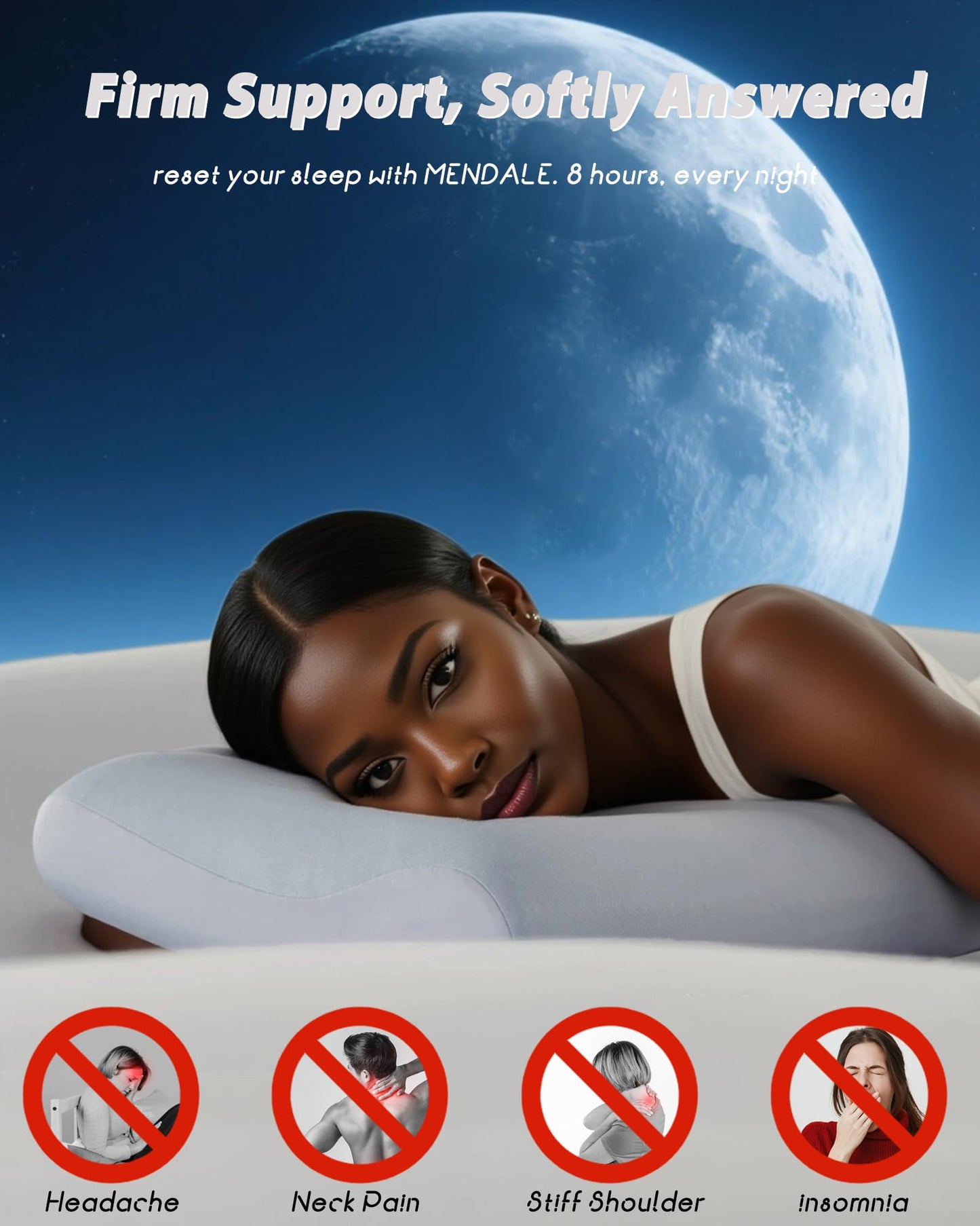 MENDALE Memory Foam Pillow for Sleeping, Cooling Bed Pillows for Neck Pain Relief, Queen Size Contour Design for Side Back Stomach Sleepers with Travel Pouch - Frim But Soft 42x70x10 cm
