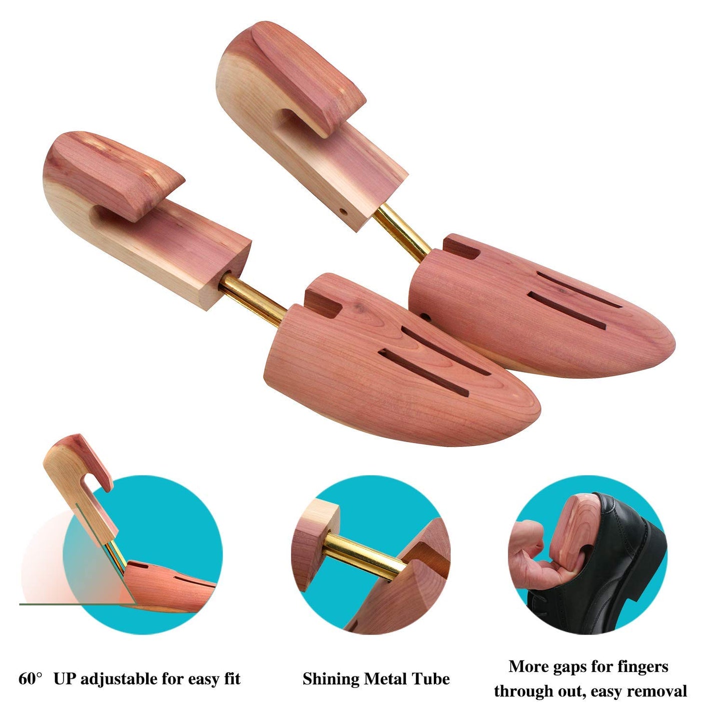 Kilocircle Men's Adjustable Red Cedar Wood Shoe Tree Single Tube 2 Packs, Medium(Fits Shoe Sizes 9-10)