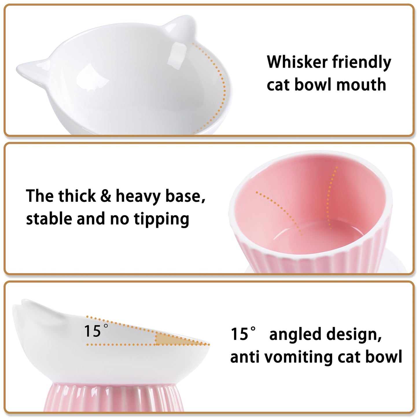 Wellbro Ceramic Raised Cat Bowl，Tilted Raised Bowl Anti Vomit Bowls for Indoor Cats Whisker Friendly Pet Feeder for Cats Puppies, Microwave and Dishwasher Safe