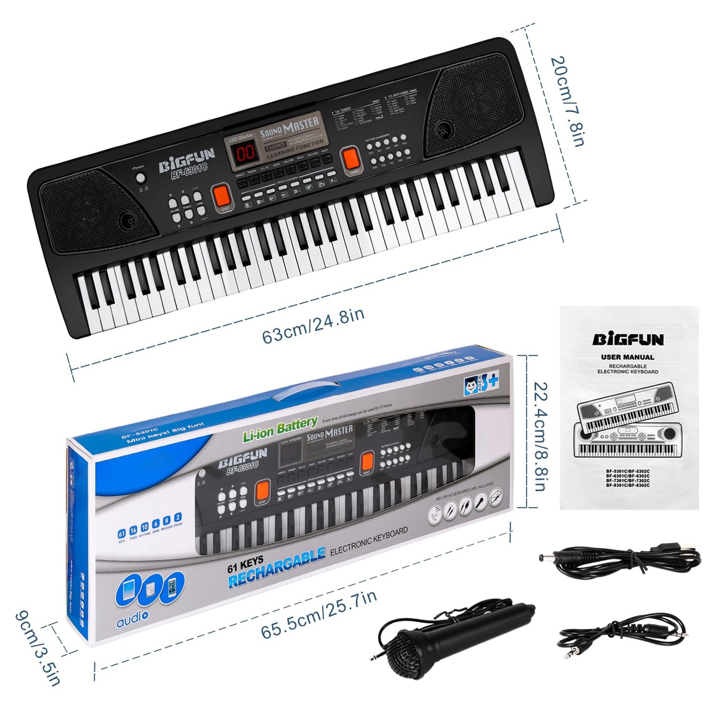 M SANMERSEN Kids Piano, Keyboard Piano 61 Keys Pianos Keyboards with LED Display Microphone Dual Speakers AUX-in Jack Music Book Bracket Piano Toys for 3-12 Years Old Boys Girls