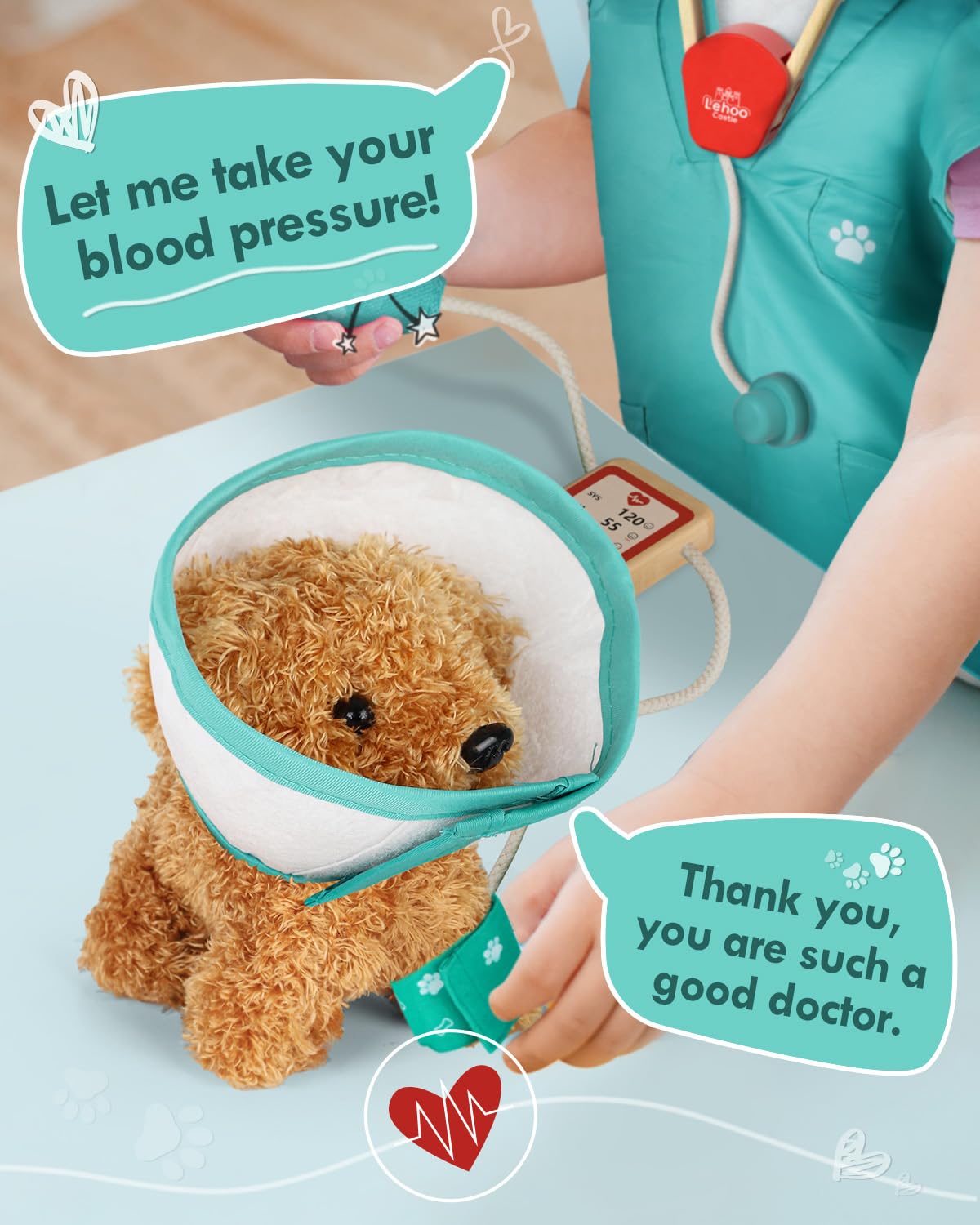 Lehoo Castle Wooden Doctor Kit for Kids, Vet Play Sets, Veterinarian Kit for Toddlers, Kids Doctors Play Set with Dog Bag, Medical Doctor Toys Gift for Boys Girls Aged 3 4 5 6 7