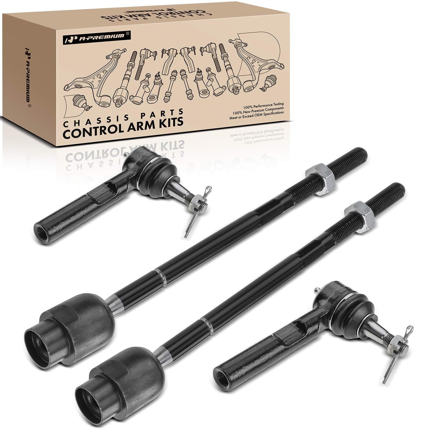 A-Premium 4Pcs Front Inner and Outer Tie Rod End Complete Kit, Compatible with Chevrolet Malibu 2004-2012, Saturn Aura 2007-2009, Pontiac G6 2005-2010