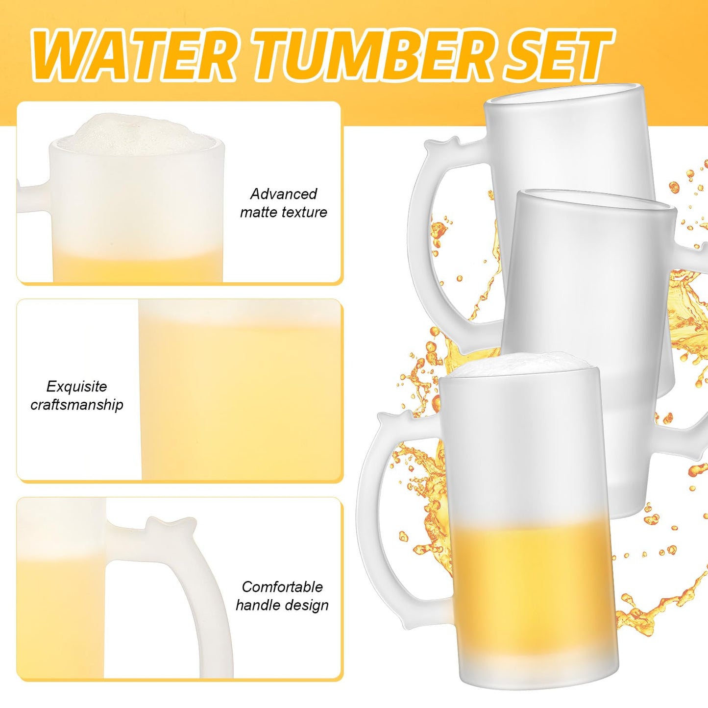 Mifoci 6 Pcs Sublimation Blank Beer Mugs Personalized Tazas para Father's Day Present 16 oz Frosted Beer Glass Cups Can Add Photo Text or Image Gift for Dad Husband Groomsmen Wedding Oktoberfest