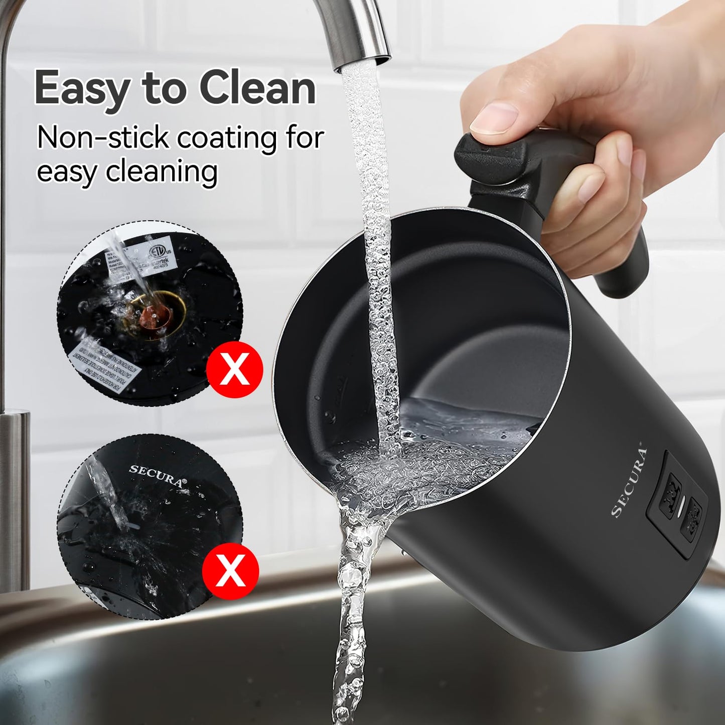 Secura Electric Milk Frother, Automatic Milk Steamer Warm or Cold Foam Maker for Coffee, Cappuccino, Latte, Stainless Steel Milk Warmer with Strix Temperature Controls (Black)