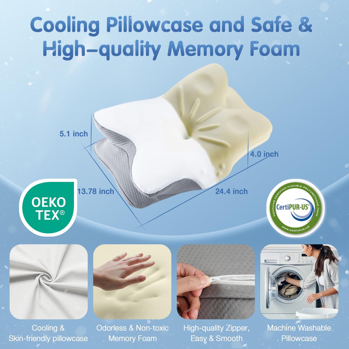Vuteehy Cervical Pillow for Neck Pain Relief, Memory Foam Cooling Pillow Ergonomic Neck Support Pillows for Side, Back, Stomach Sleepers - Odorless & Breathable, Drak Grey