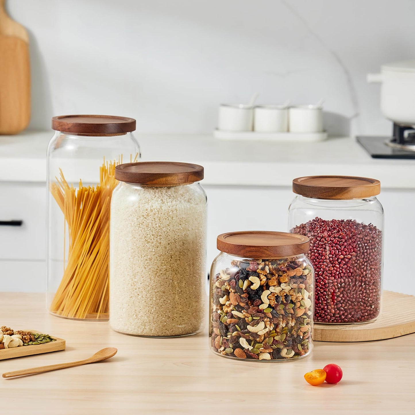 Sweejar Large Glass Candy Jars with Wooden Lids, 1 Gallon Glass Jar with Lid, Sugar/Flour Storage Containers, Big Glass Canisters with Airtight Lid, 2