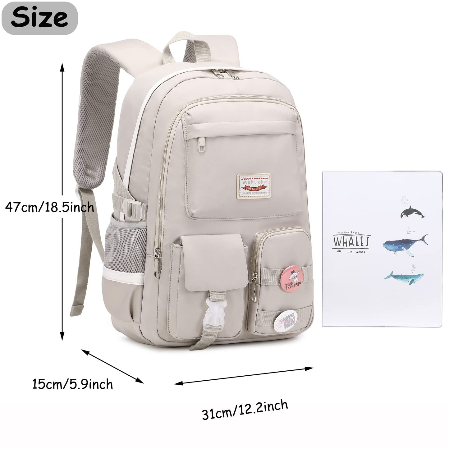 Makukke School Backpacks for Teen Girls - Laptop Backpacks 15.6 Inch College Bookbag Anti Theft Women Casual Daypack, Gray