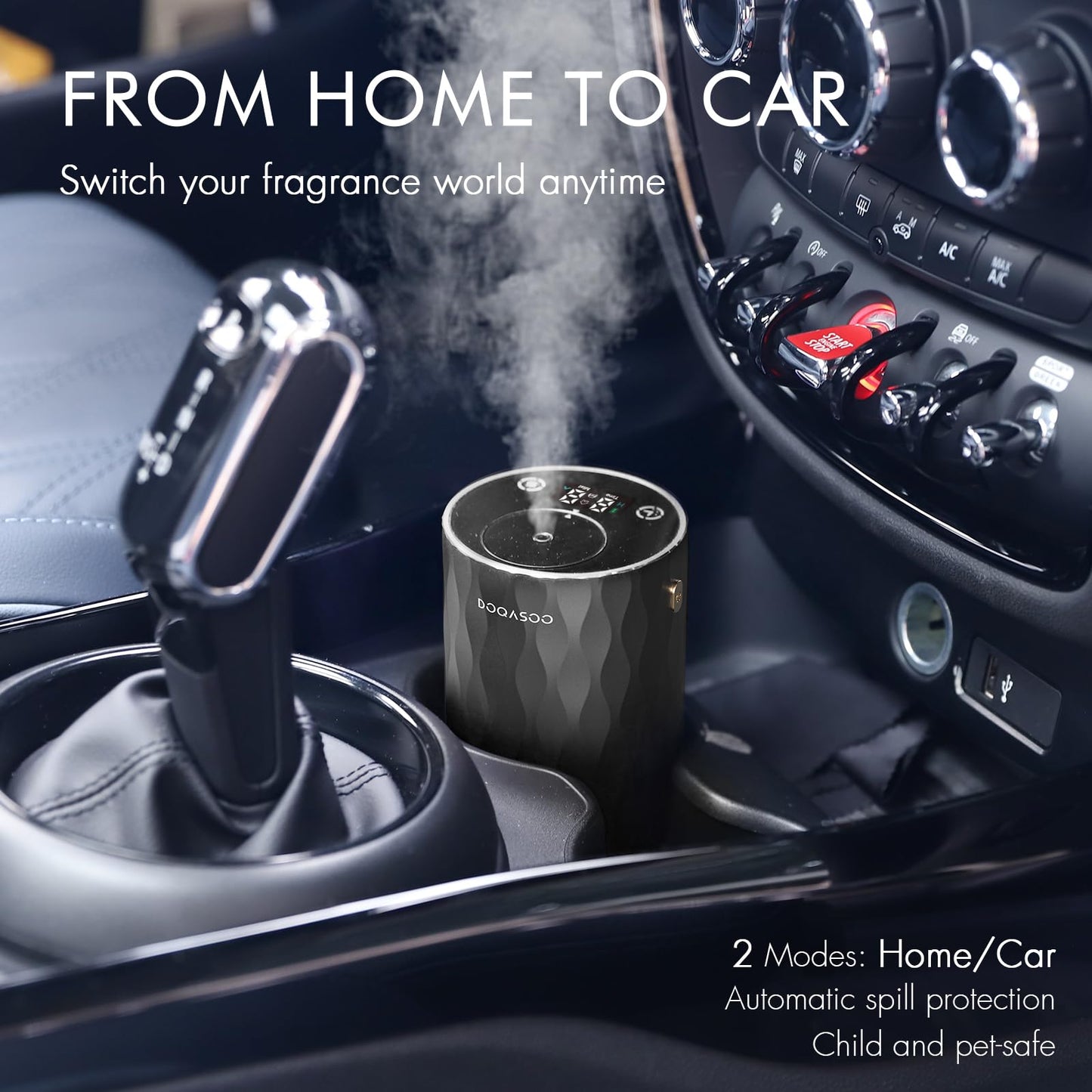 DOQASOO Waterless Diffuser for Essential Oils - Aluminum Metal Texture, 96H Cordless Nebulizer with Timer & 4 Mist Levels, Portable Aromatherapy for Home Room and Car