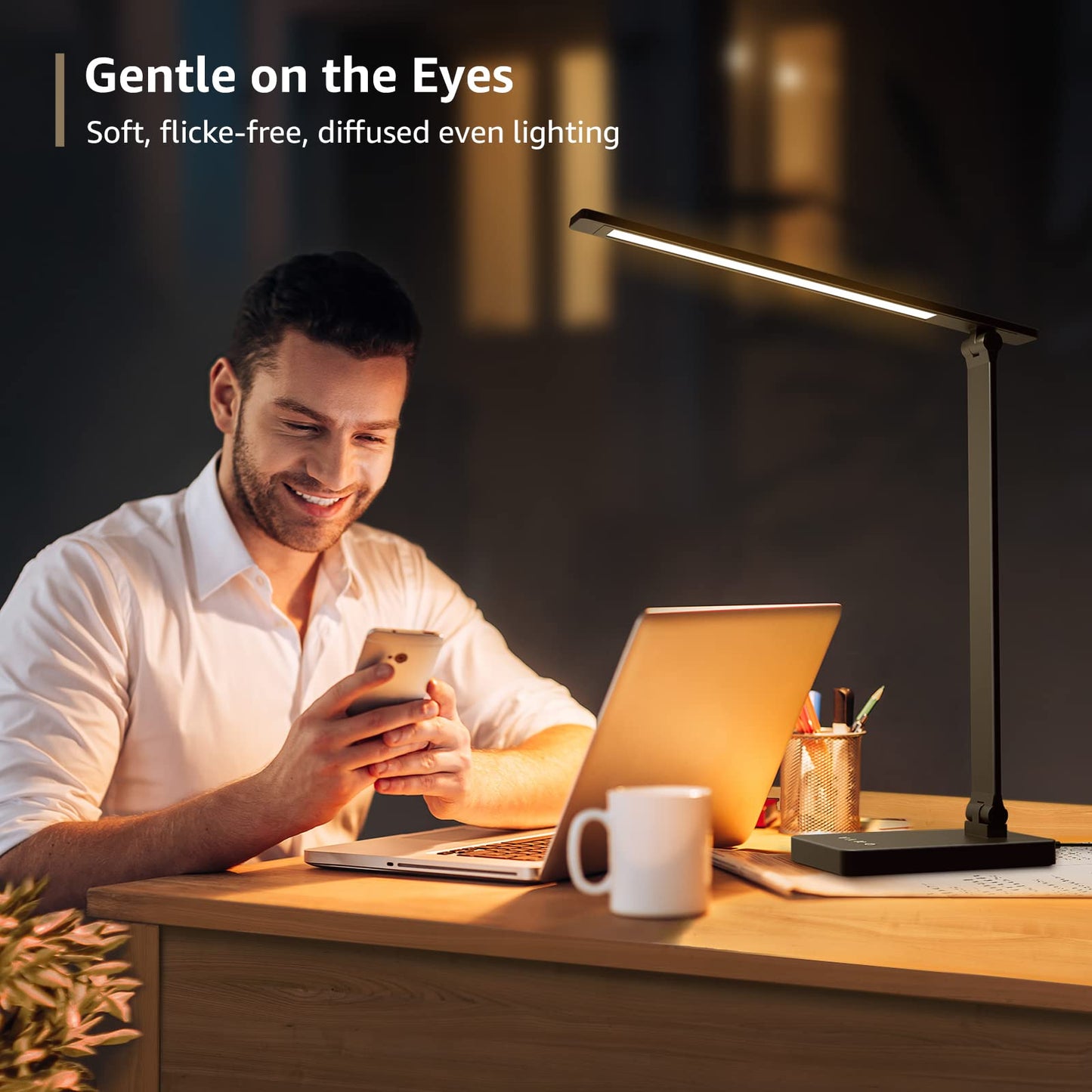 Lepro LED Desk Lamp, Dimmable Eye-Caring Desk Light, 9W 750lm Home Office Desktop Lamp, 5 Color Modes with 5 Brightness Levels Table Lamp, Touch Control Office Lamp for Reading, Working, Black